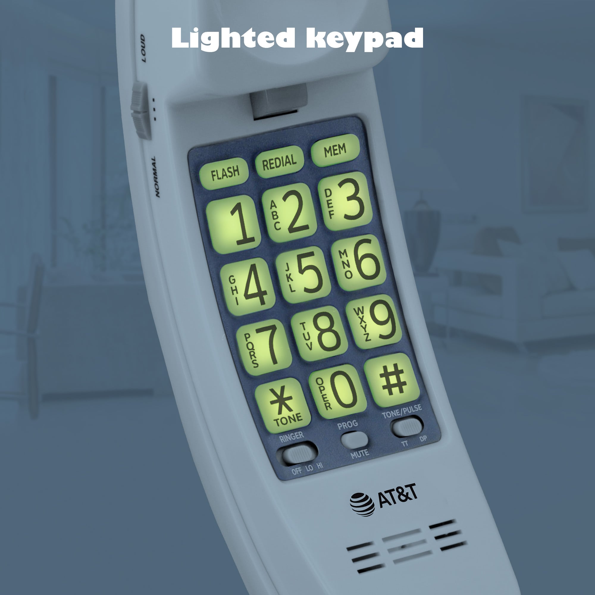 Trimline Corded Phone with Extra Large Buttons, NO AC Power Required, Wall-Mountable - view 6