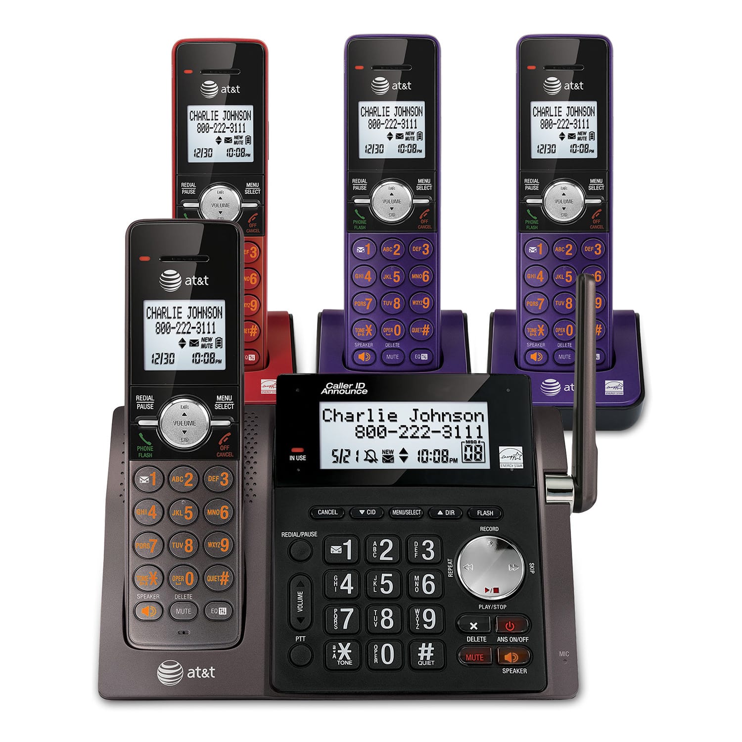 4 handset cordless answering system with caller ID/call waiting - view 1