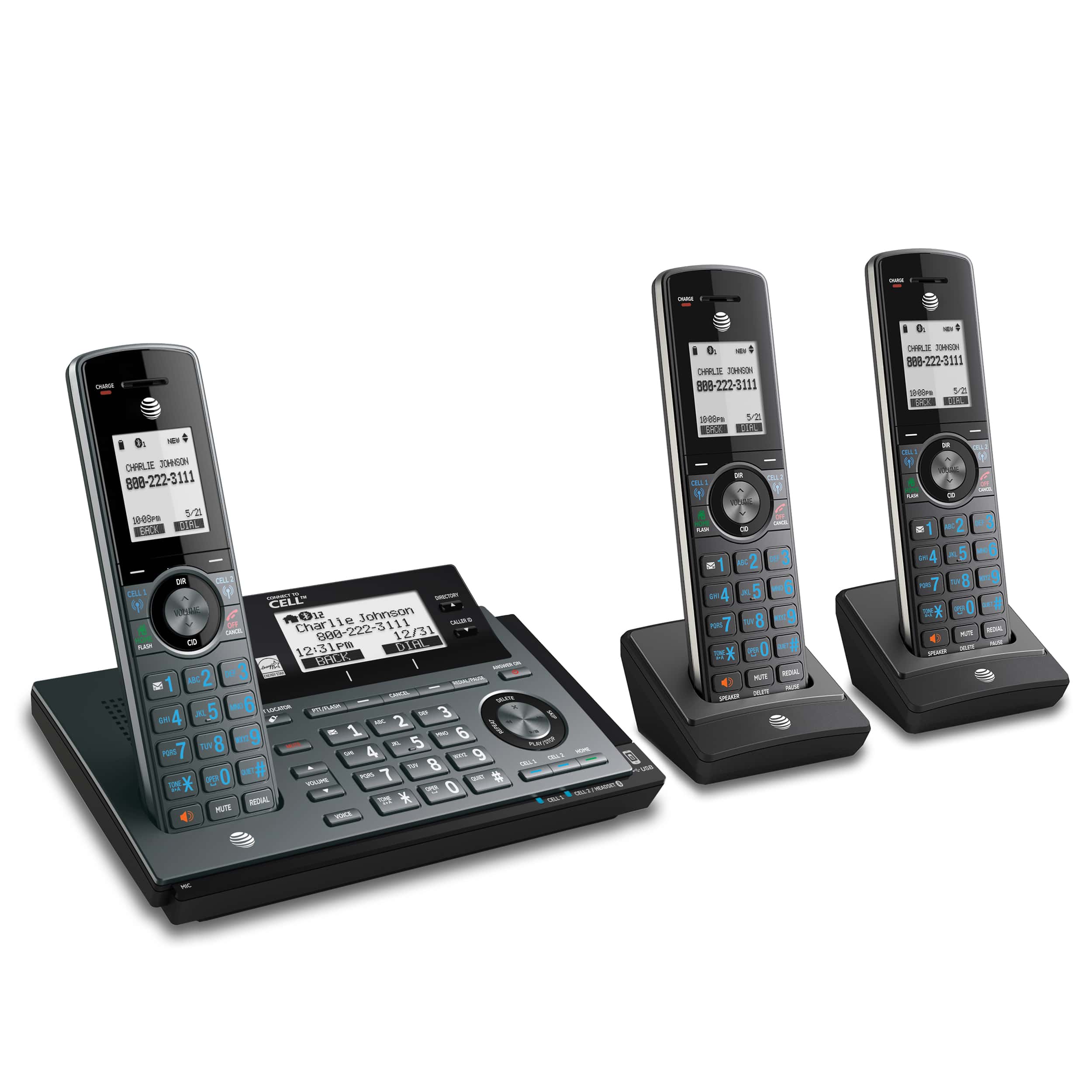3 handset Connect to Cell™ phone system with smart call blocker - view 2