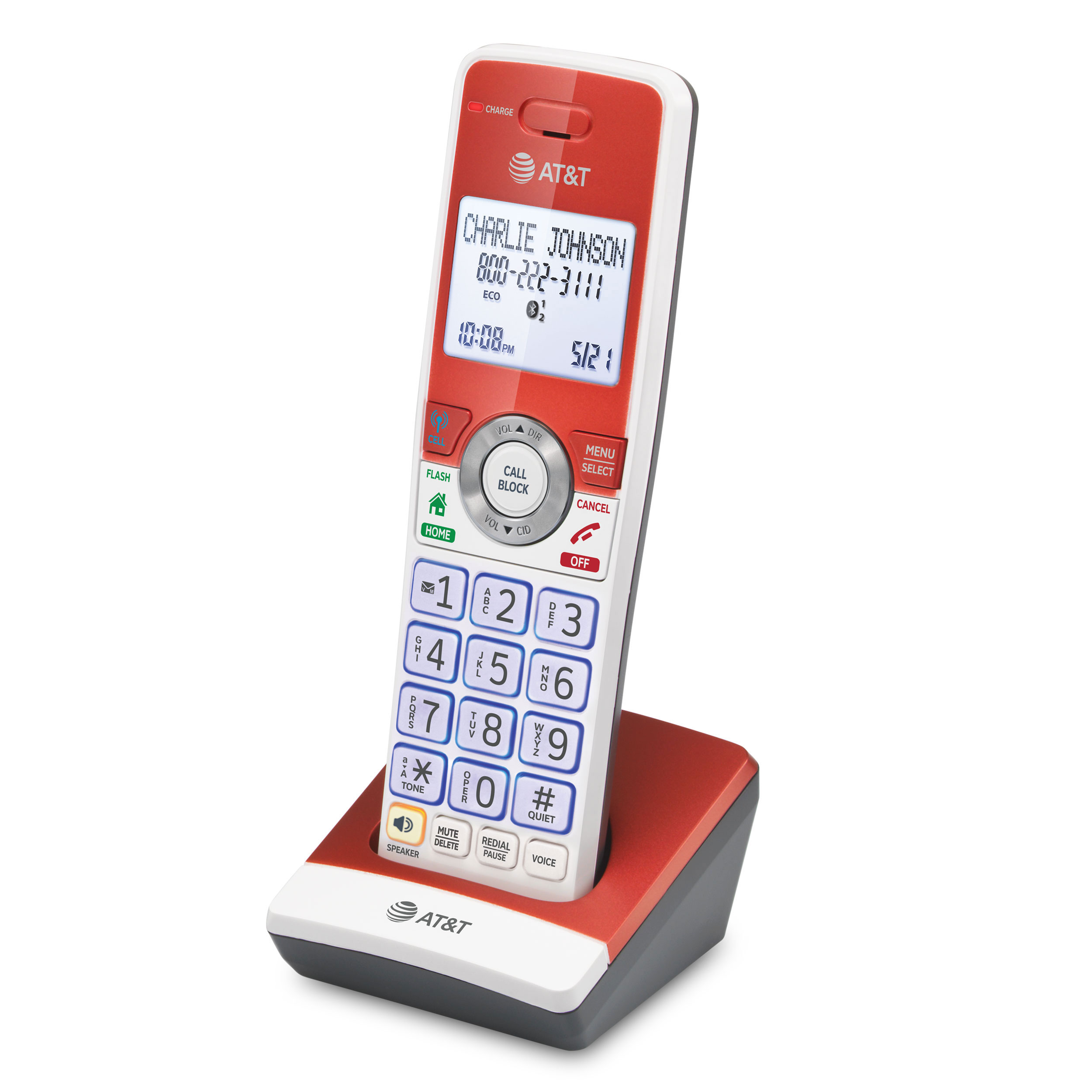 Accessory Handset with Unsurpassed Range, Bluetooth Connect to Cell, and Smart Call Blocker (Red) - view 3