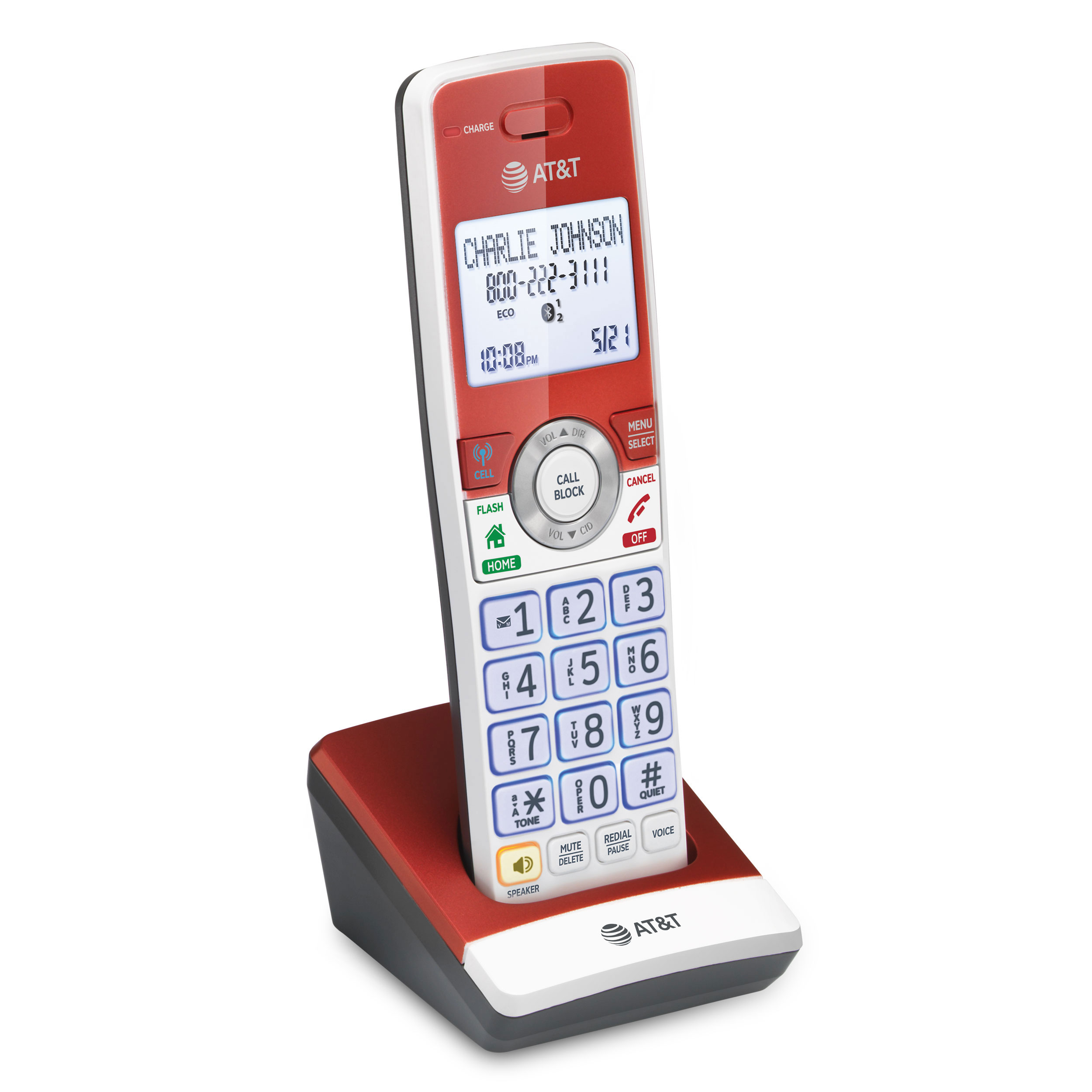 Accessory Handset with Unsurpassed Range, Bluetooth Connect to Cell, and Smart Call Blocker (Red) - view 2