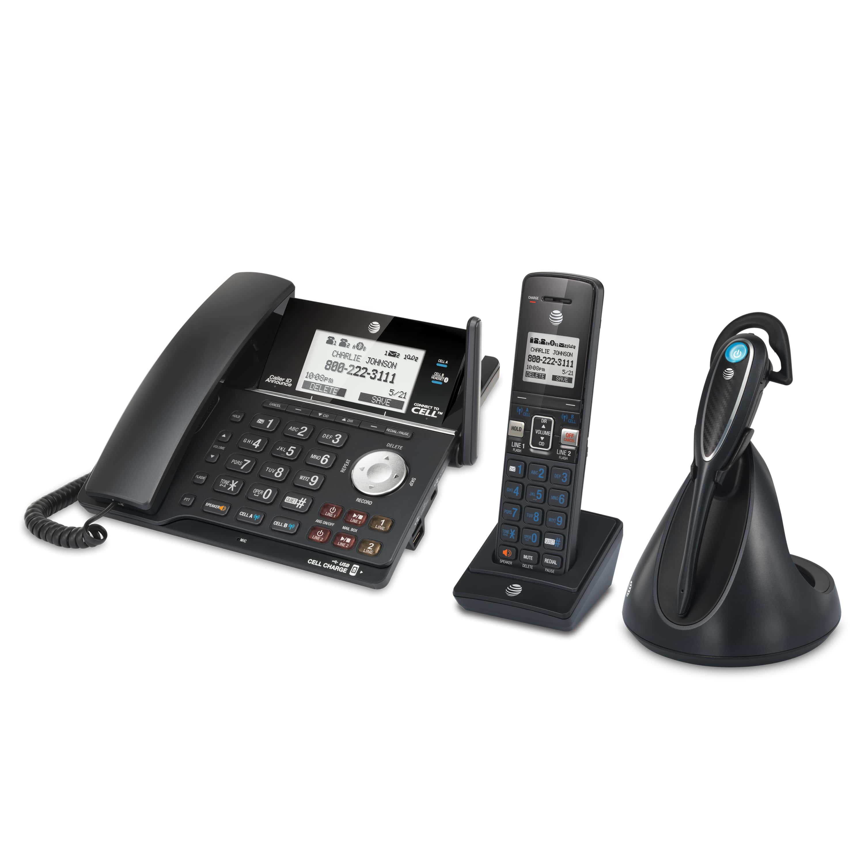 2-line Connect to Cell™ corded/cordless phone system with answering system & cordless headset - view 3