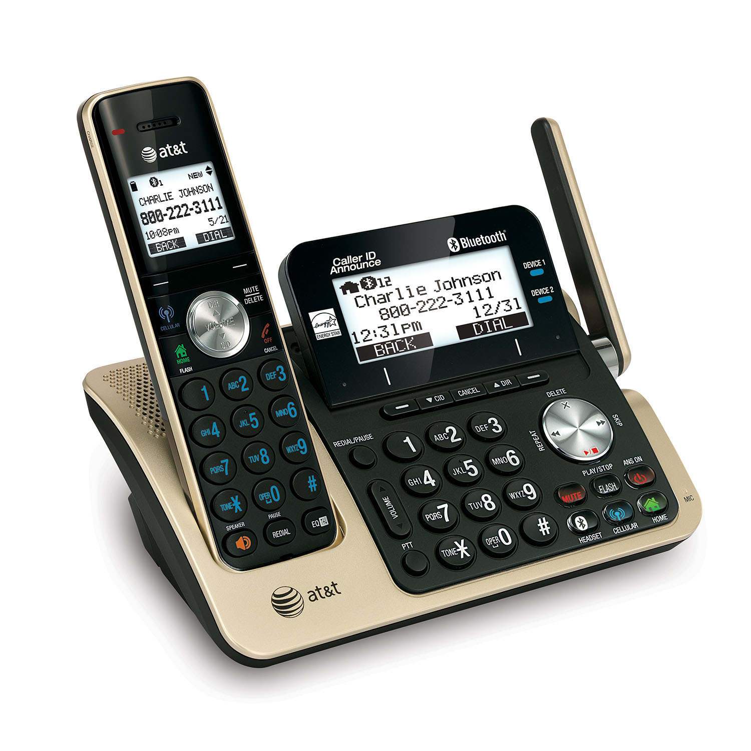 2 handset Connect to Cell™ answering system with dual caller ID/call waiting - view 2