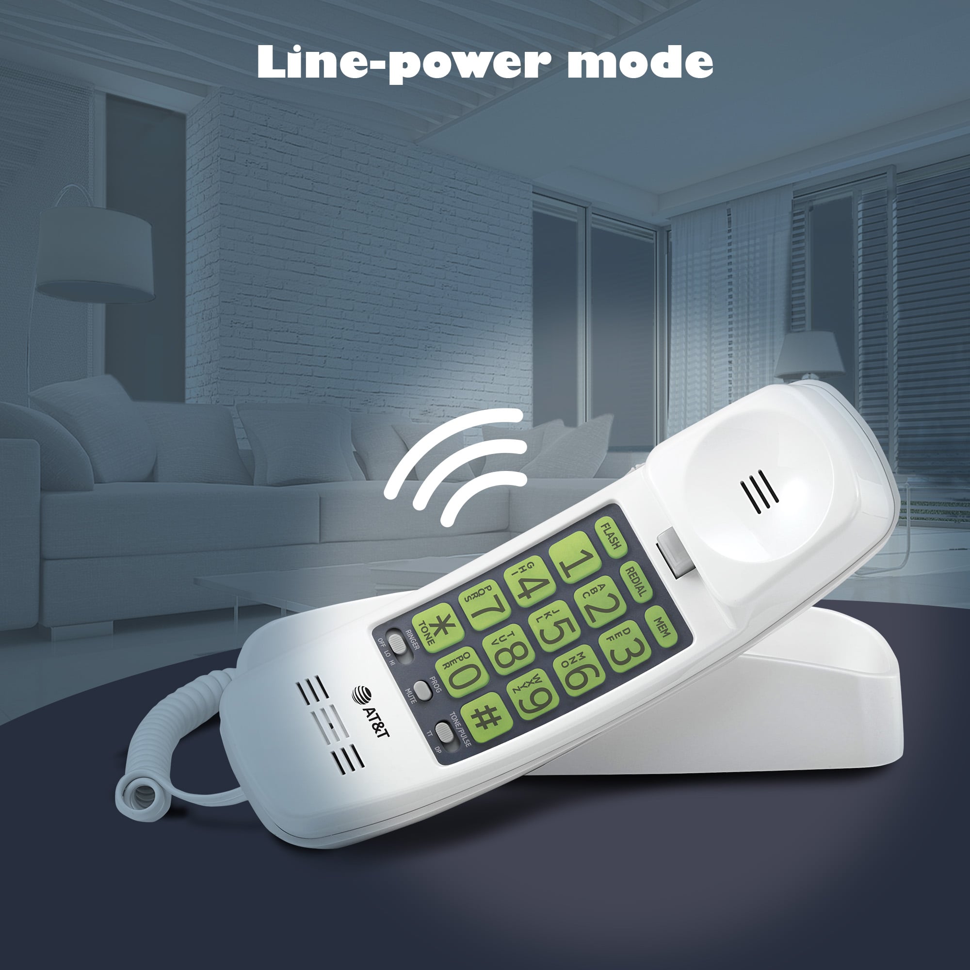 Trimline Corded Phone with Extra Large Buttons, NO AC Power Required, Wall-Mountable - view 5