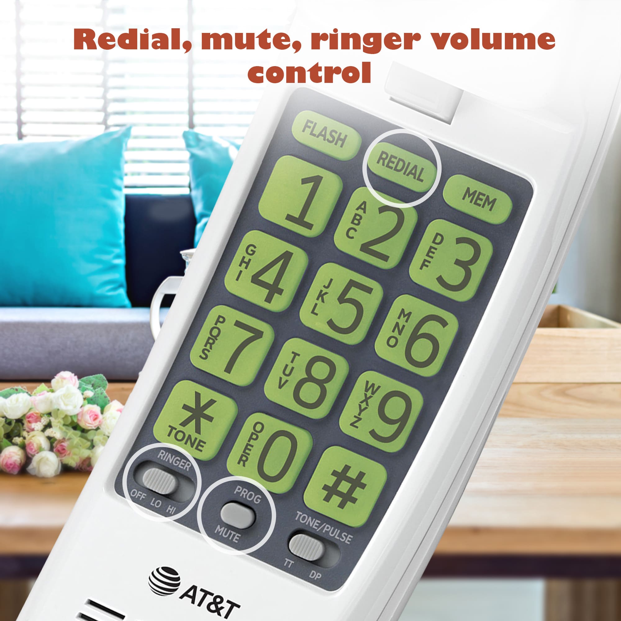 Trimline Corded Phone with Extra Large Buttons, NO AC Power Required, Wall-Mountable - view 8