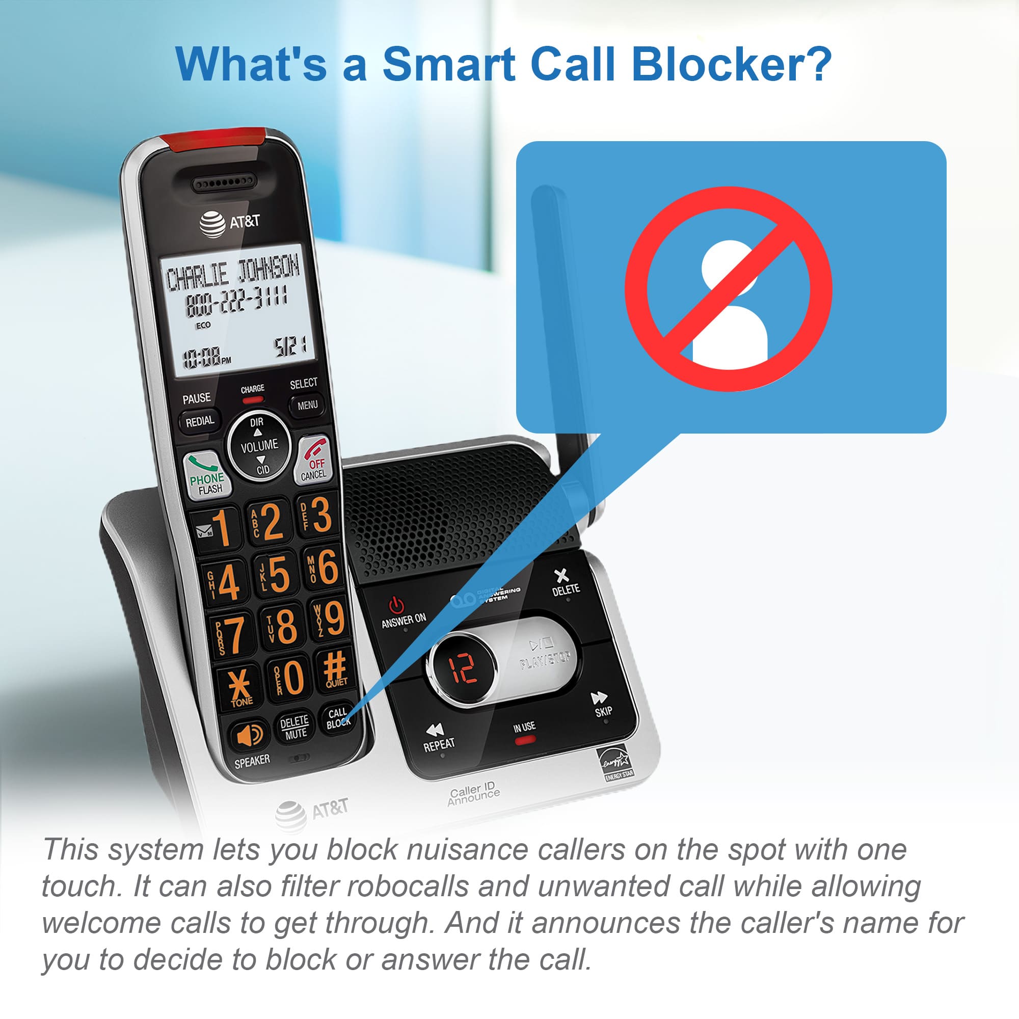 4-Handset Cordless Phone with Unsurpassed Range, Smart Call Blocker and Answering System - view 2