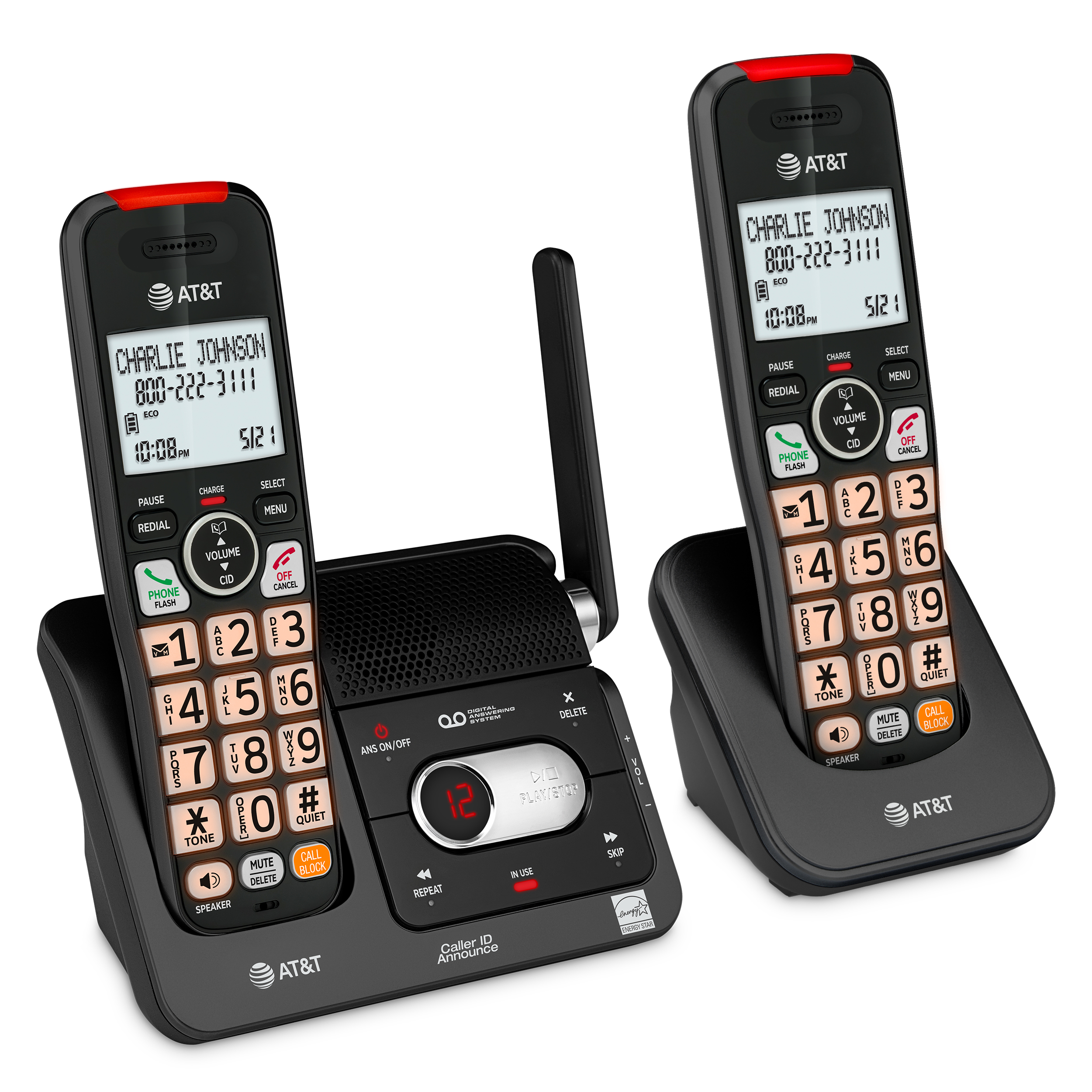 2-Handset Cordless Phone with Answering System, Smart Call Blocker, Caller ID, Clear Calls, Audio Assist, DECT 6.0, 2
