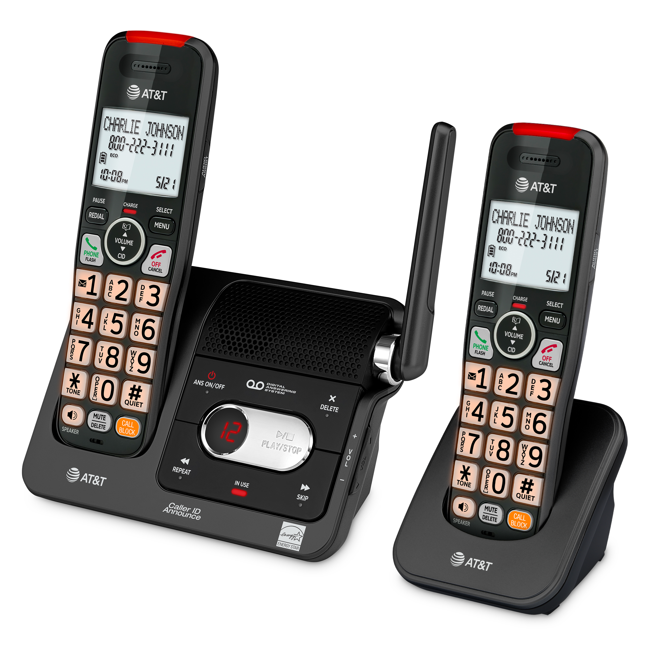 2-Handset Cordless Phone with Answering System, Smart Call Blocker, Caller ID, Clear Calls, Audio Assist, DECT 6.0, 2