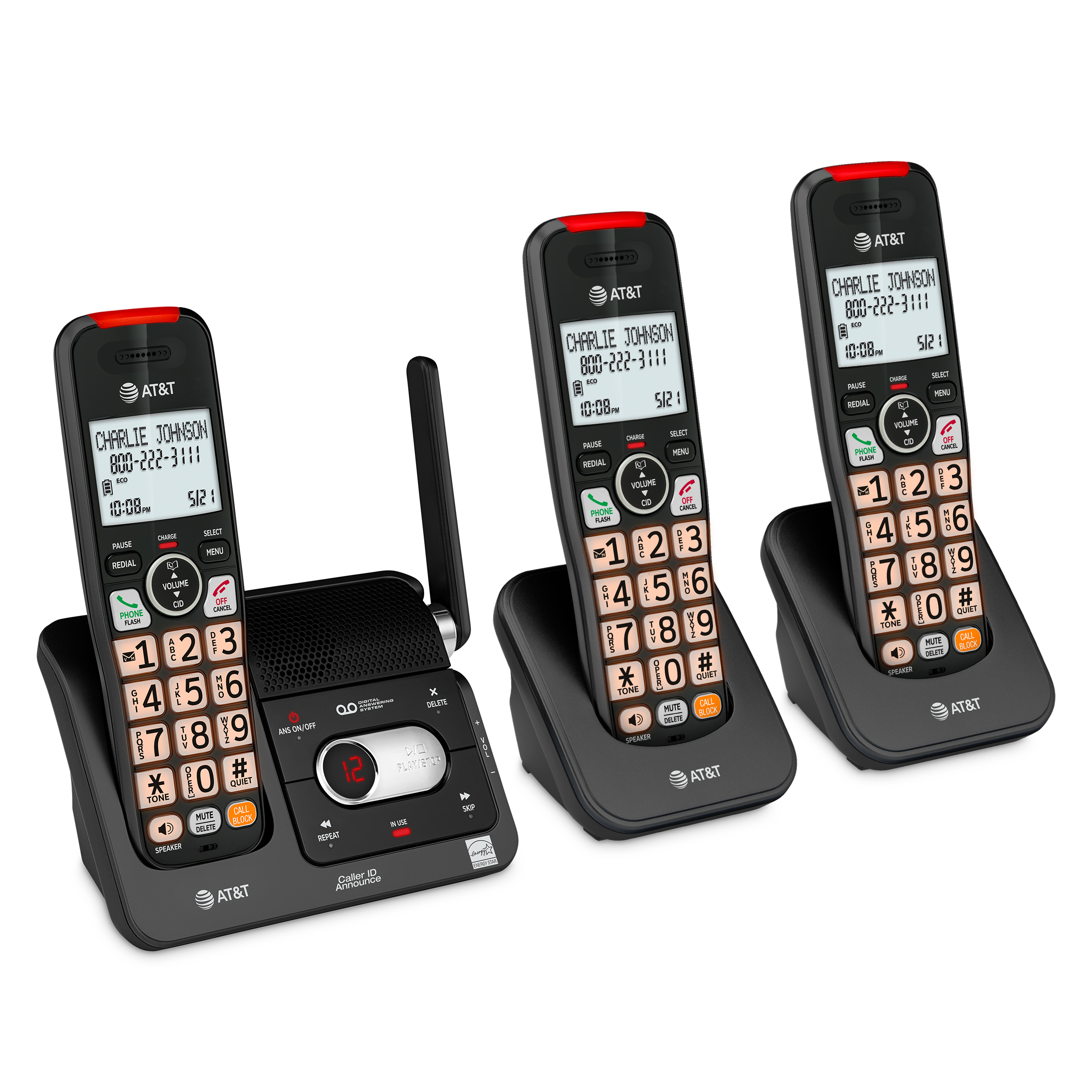 3-Handset Cordless Phone with Answering System, Smart Call Blocker, Caller ID, Clear Calls, Audio Assist, DECT 6.0, 2