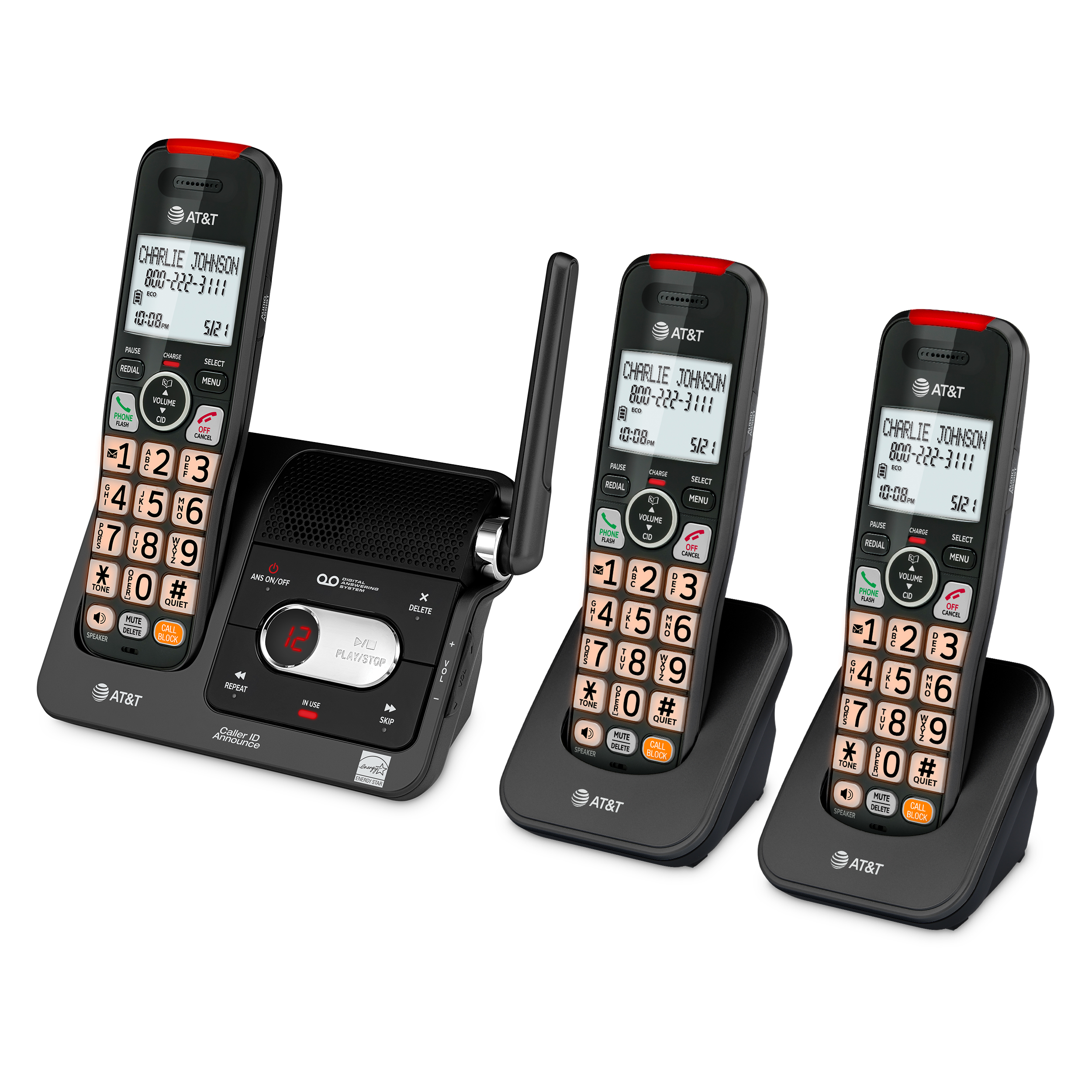 3-Handset Cordless Phone with Answering System, Smart Call Blocker, Caller ID, Clear Calls, Audio Assist, DECT 6.0, 2