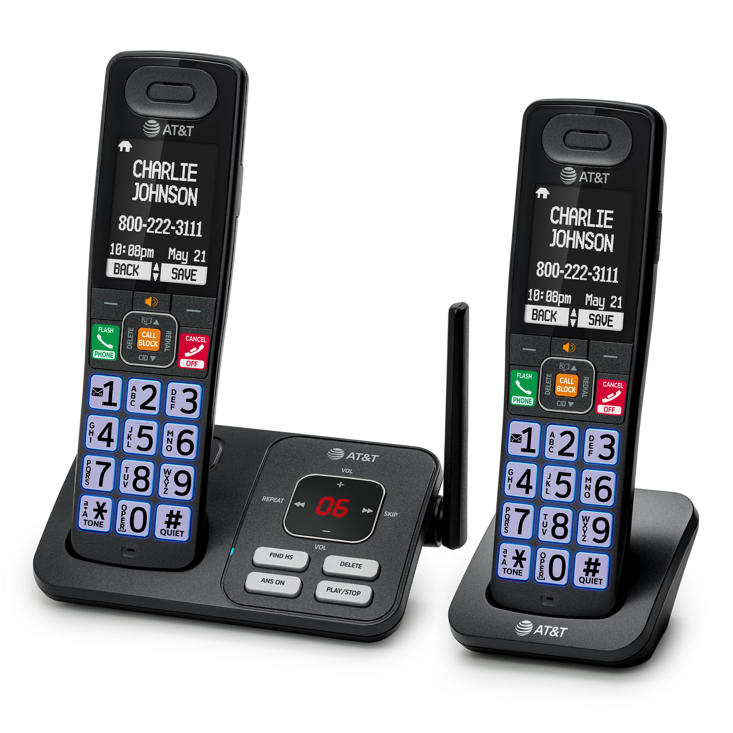 2-Handset Expandable Cordless Phone with Smart Call Blocker, Bluetooth Connect to Cell, Big Buttons with Lighted Keypad, Digital Answering System - view 3