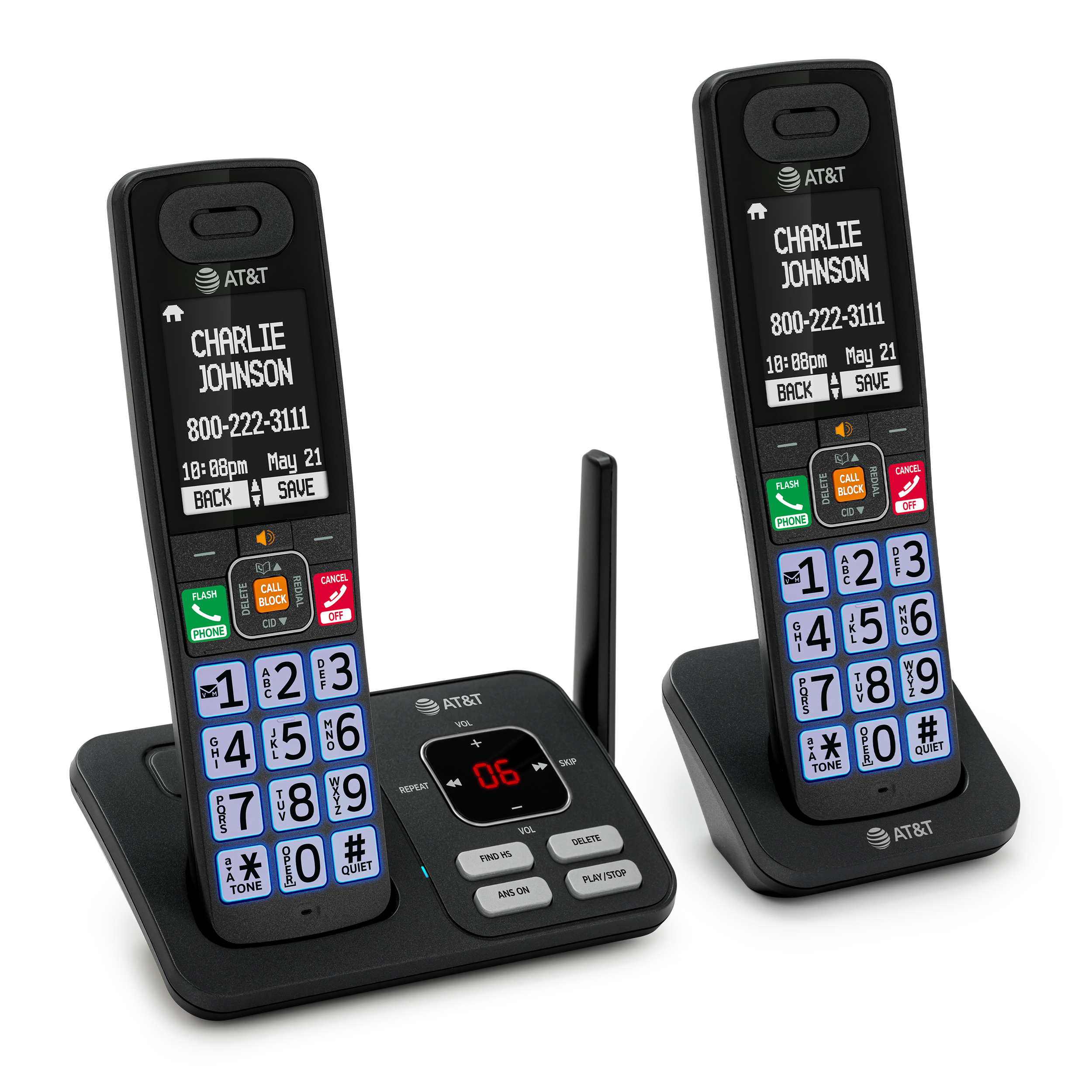 2-Handset Expandable Cordless Phone with Smart Call Blocker, Bluetooth Connect to Cell, Big Buttons with Lighted Keypad, Digital Answering System - view 2