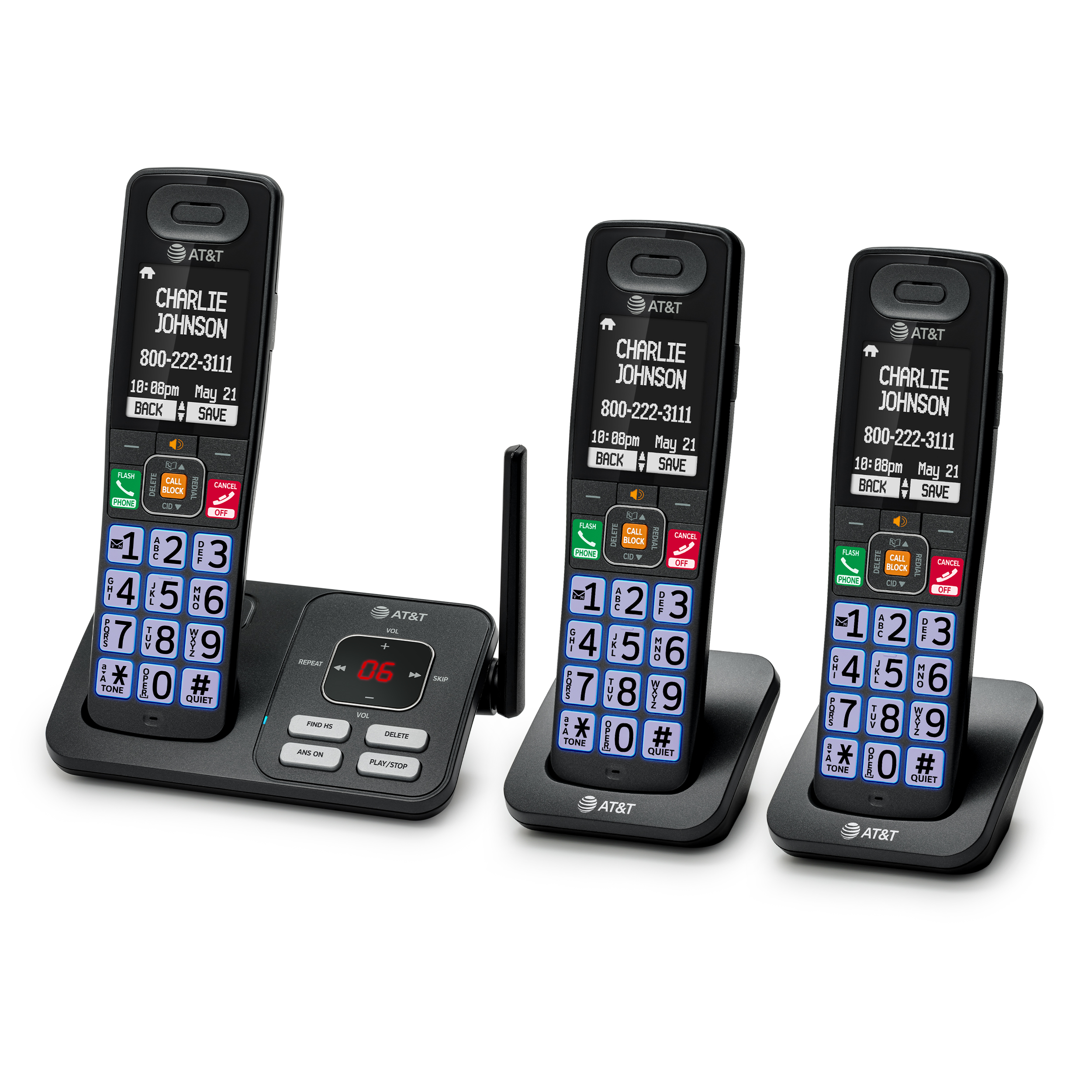 3-Handset Expandable Cordless Phone with Smart Call Blocker, Bluetooth Connect to Cell, Big Buttons with Lighted Keypad, Digital Answering System - view 2