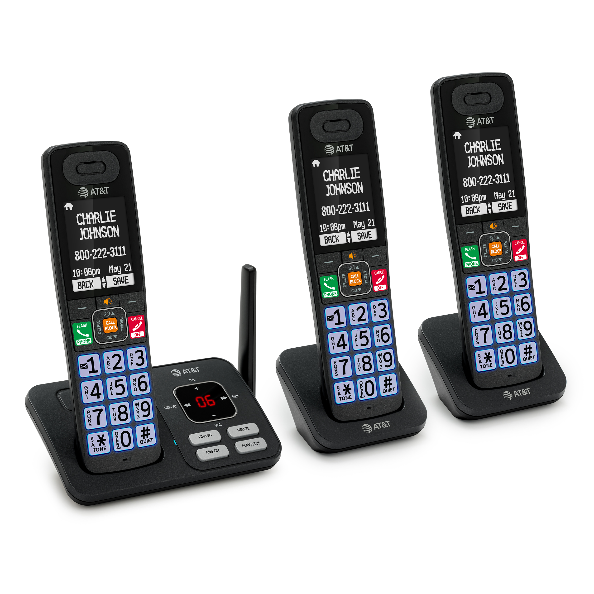 3-Handset Expandable Cordless Phone with Smart Call Blocker, Bluetooth Connect to Cell, Big Buttons with Lighted Keypad, Digital Answering System - view 3