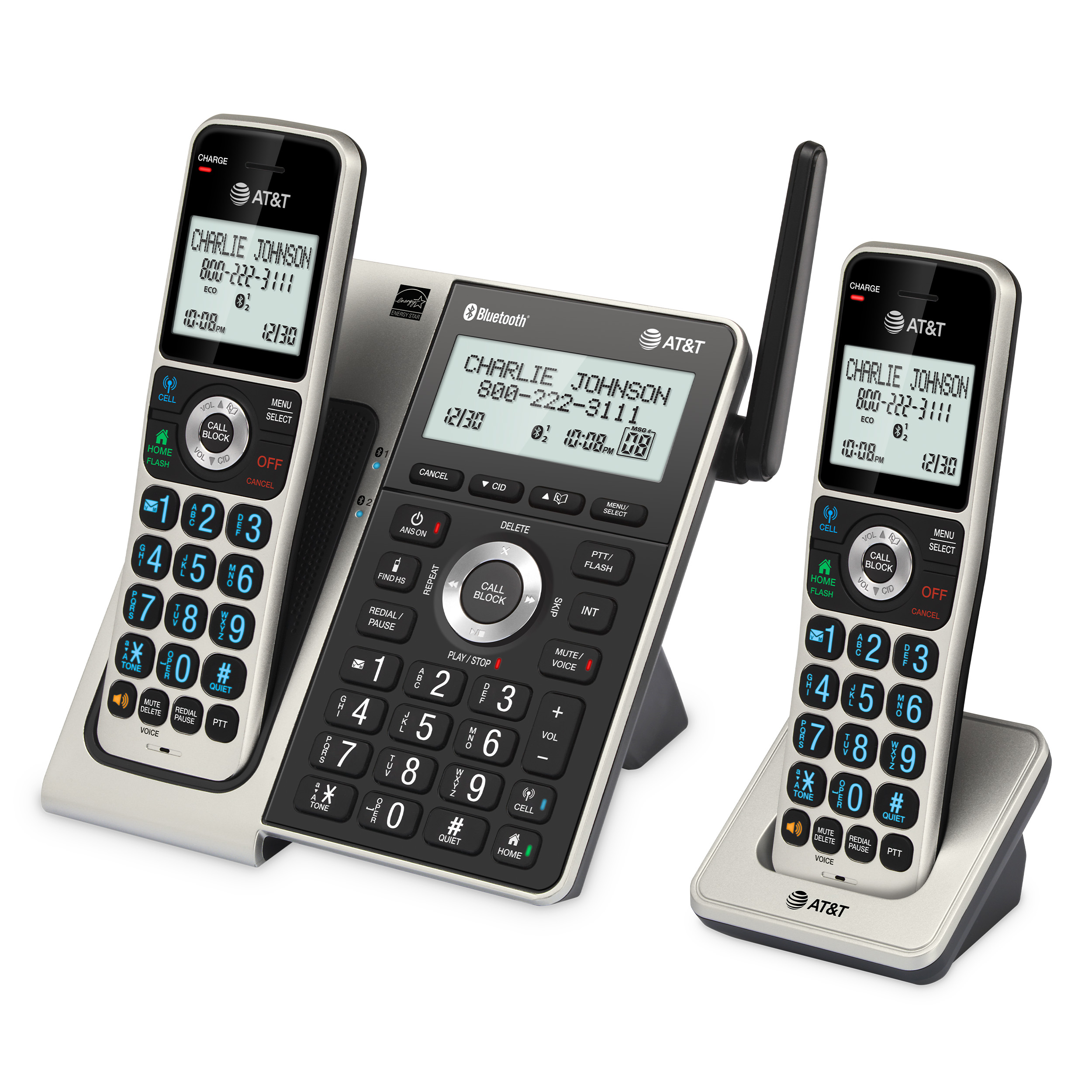 AT&T 2-handset Unsurpassed Range  Cordless Phone with Bluetooth Connect to Cell™, Smart Call Blocker and Answering System, BL3107-2  (Titanium & Black) - view 13