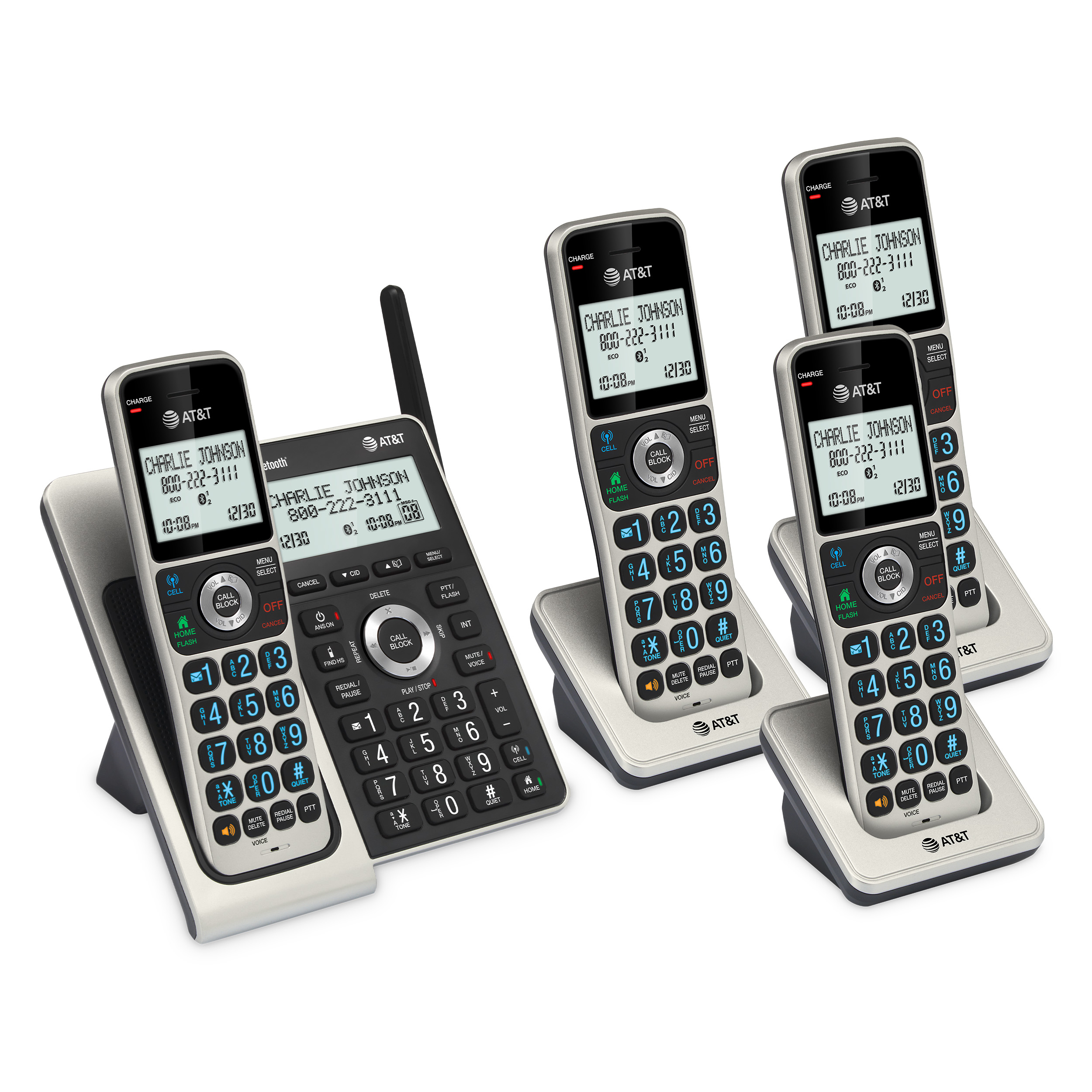 AT&T 4-handset Unsurpassed Range  Cordless Phone with Bluetooth Connect to Cell™, Smart Call Blocker and Answering System, BL3107-4  (Titanium & Black) - view 14