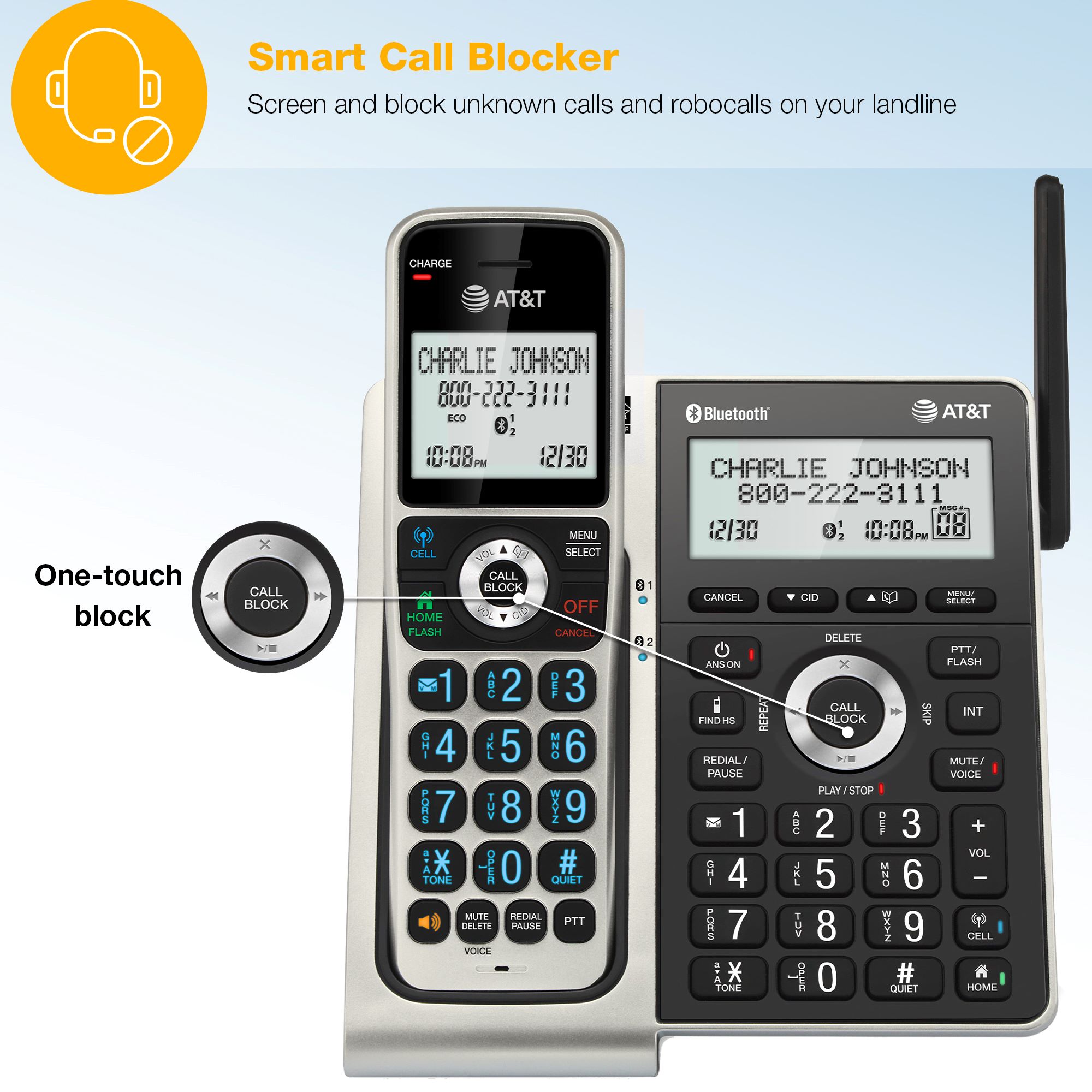 AT&T 5-Handset DECT 6.0 Cordless Home Phone with Bluetooth, Answering System, Smart Call Blocker, Extended range,2