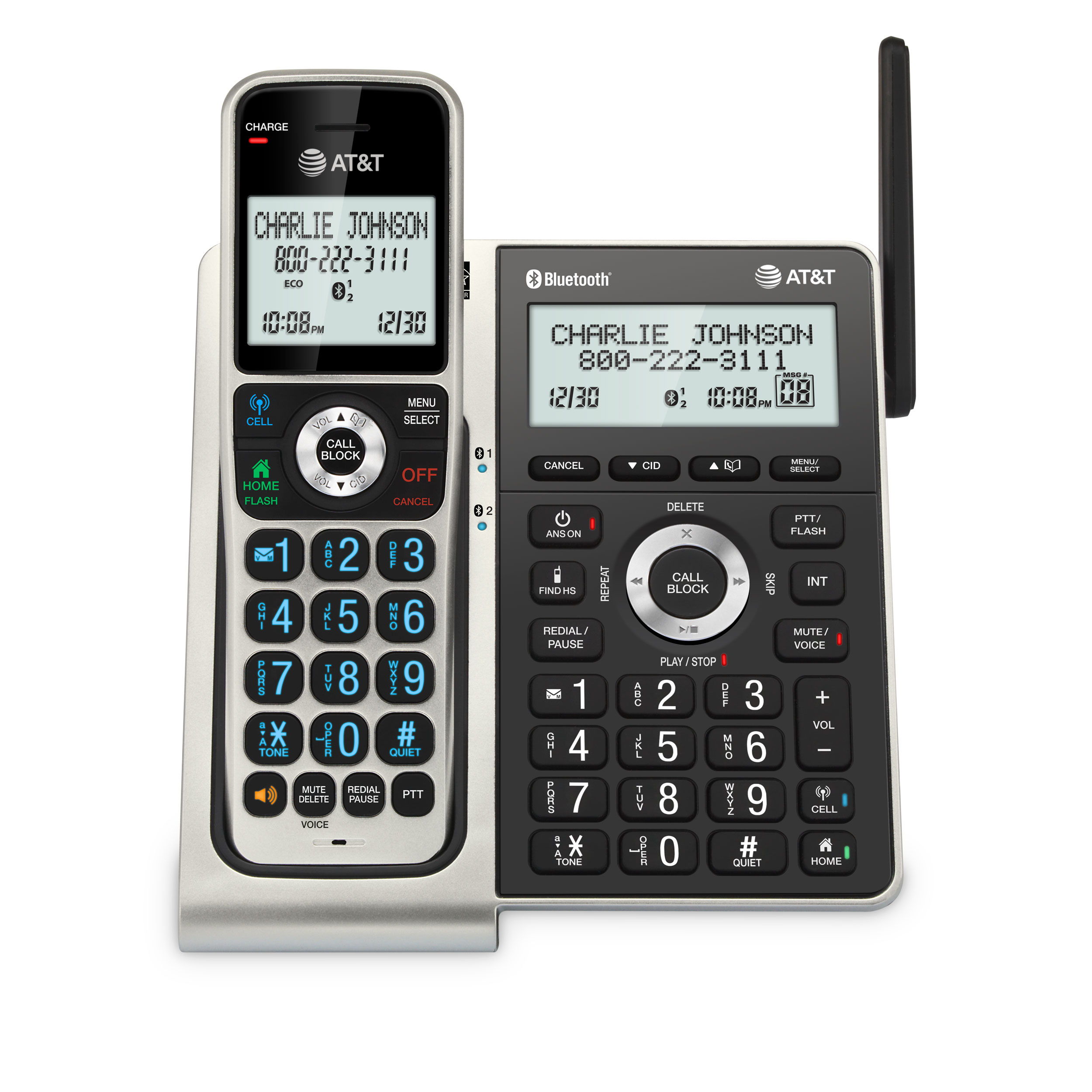 AT&T Unsurpassed Range  Cordless Phone with Bluetooth Connect to Cell™, Smart Call Blocker and Answering System, BL3107 (Titanium & Black) - view 1