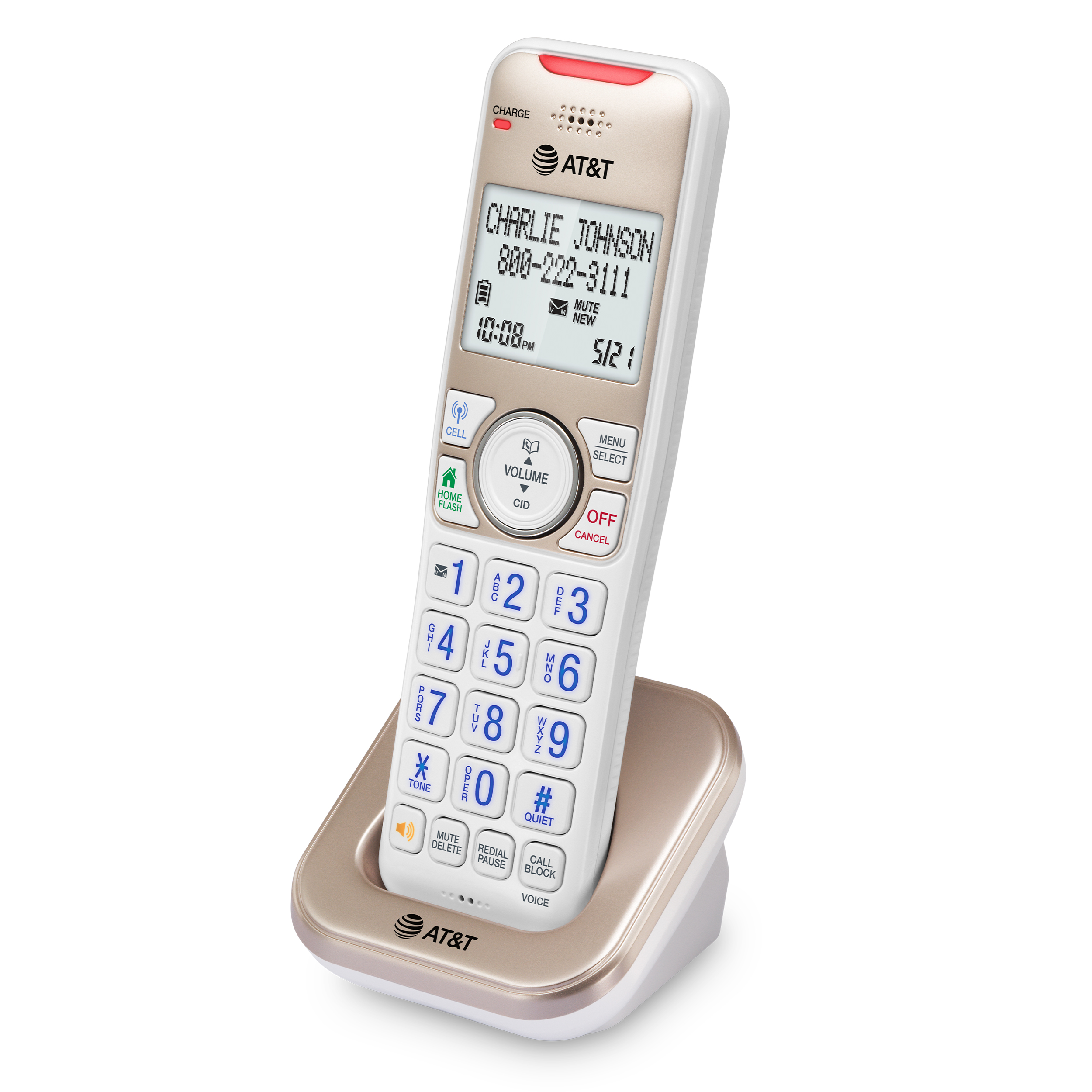 AT&T Accessory Handset with Bluetooth Connect to Cell, and Smart Call Blocker, BL3112-0 (Champagne Gold / White) - view 7