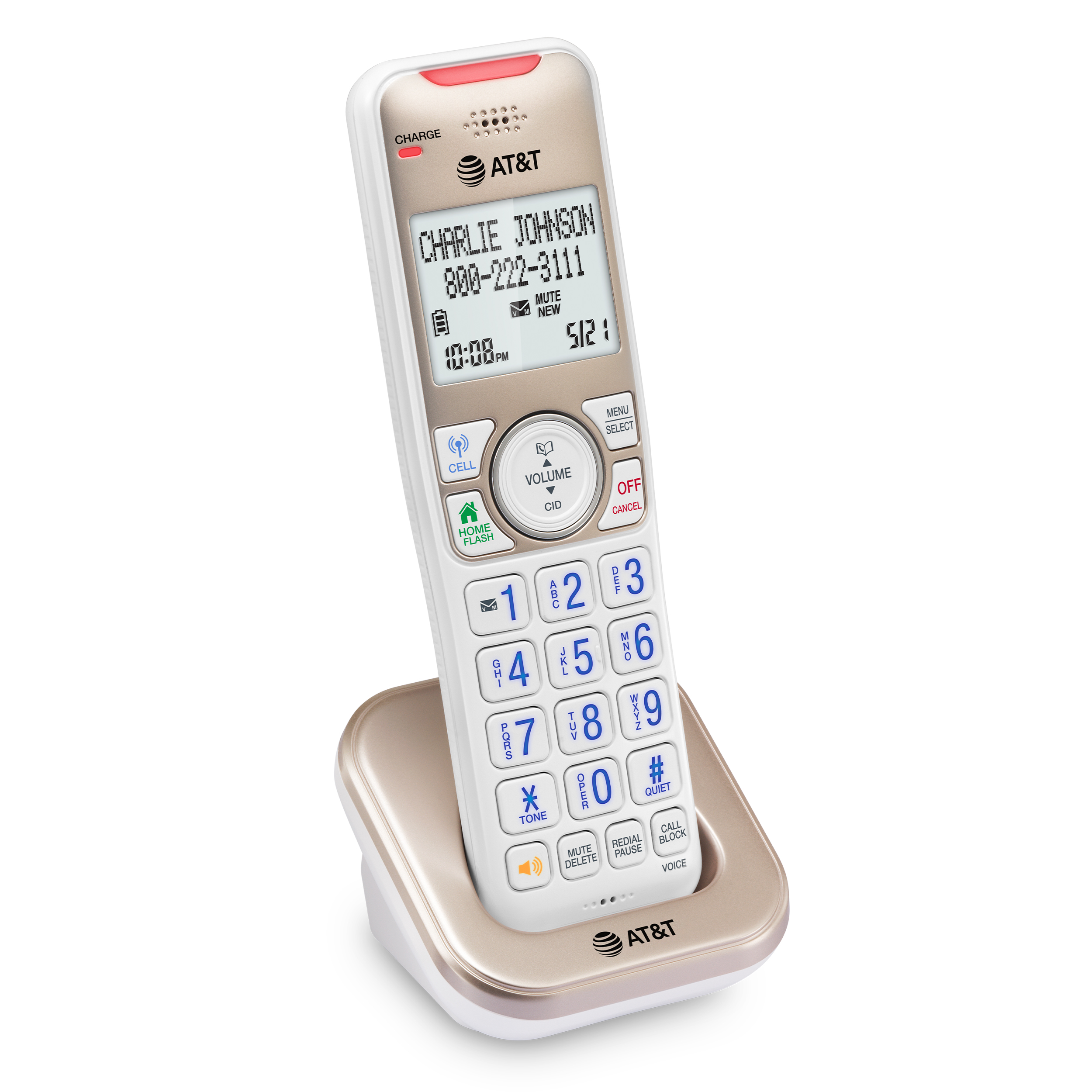 AT&T Accessory Handset with Bluetooth Connect to Cell, and Smart Call Blocker, BL3112-0 (Champagne Gold / White) - view 8