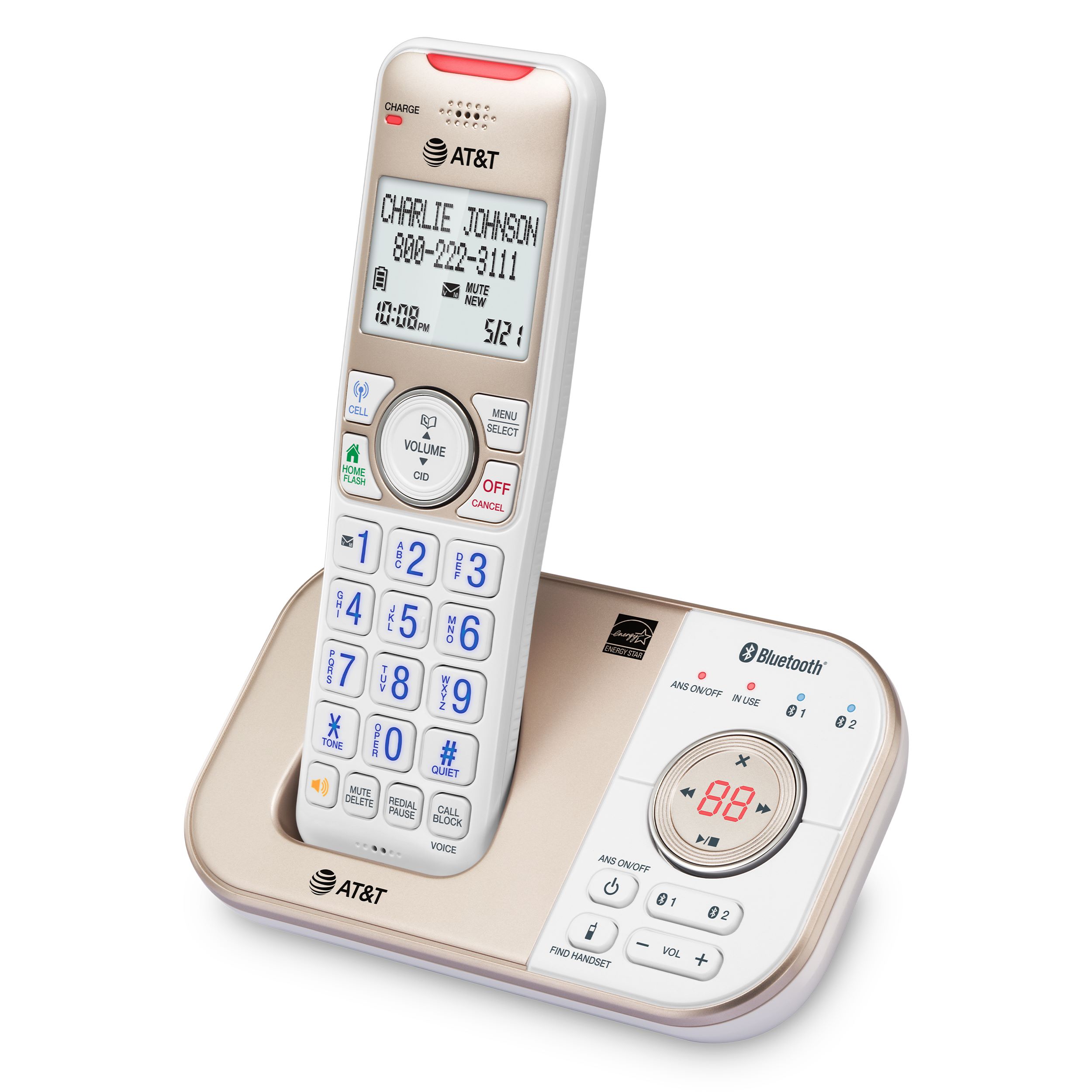 AT&T 1-Handset DECT 6.0 Bluetooth Expandable Cordless Phone for Home with Answering Machine, Smart Call Blocking, Caller ID, Bluetooth Connect to Cell - view 12