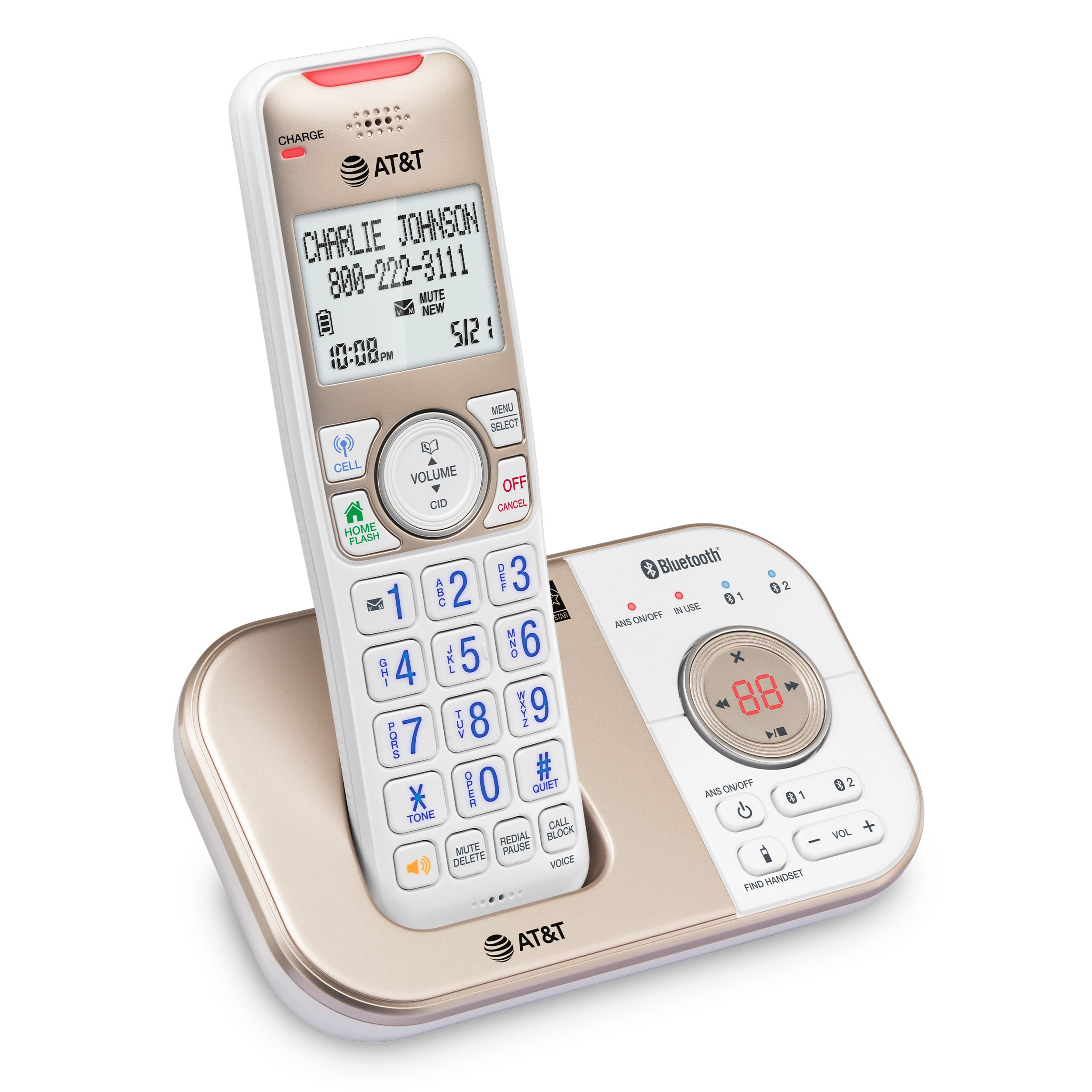 AT&T 1-Handset DECT 6.0 Bluetooth Expandable Cordless Phone for Home with Answering Machine, Smart Call Blocking, Caller ID, Bluetooth Connect to Cell - view 13
