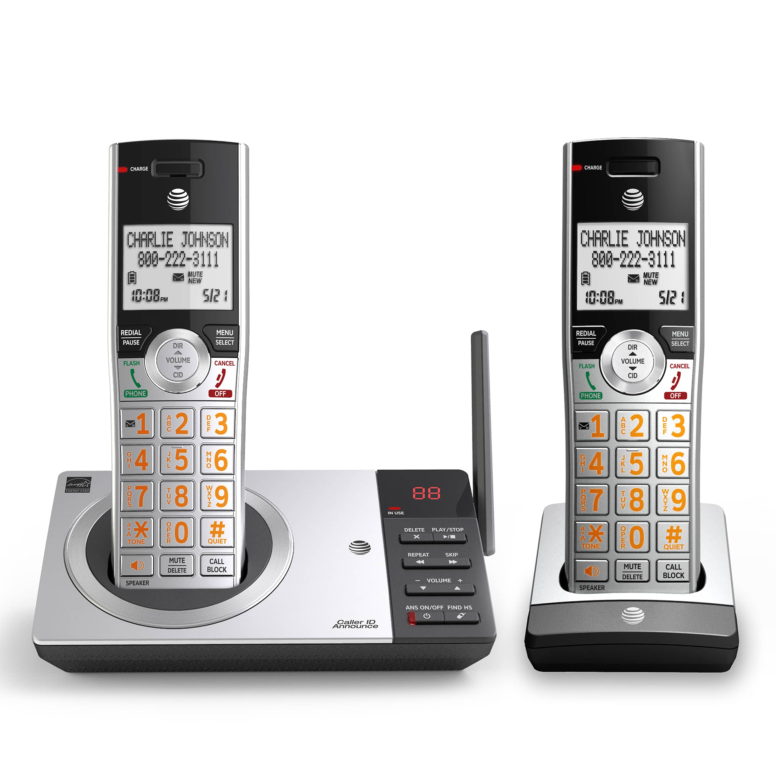 2 handset cordless answering system with smart call blocker - view 1