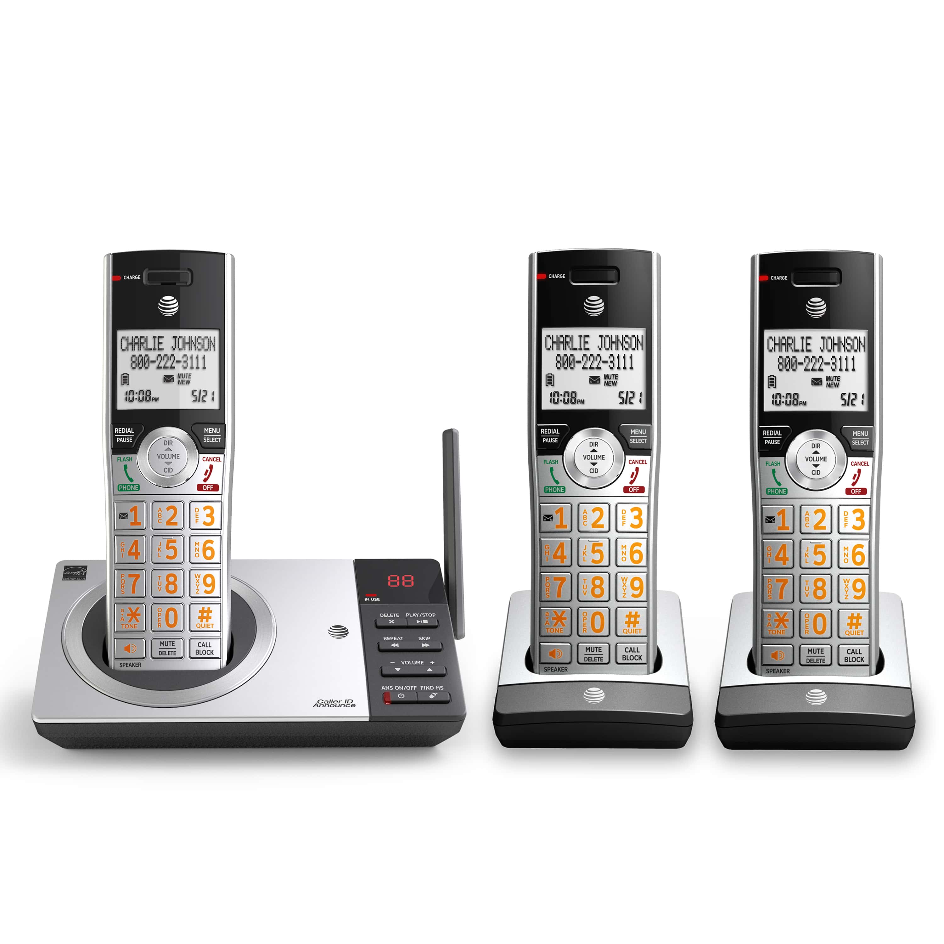 3 handset cordless answering system with smart call blocker - view 1
