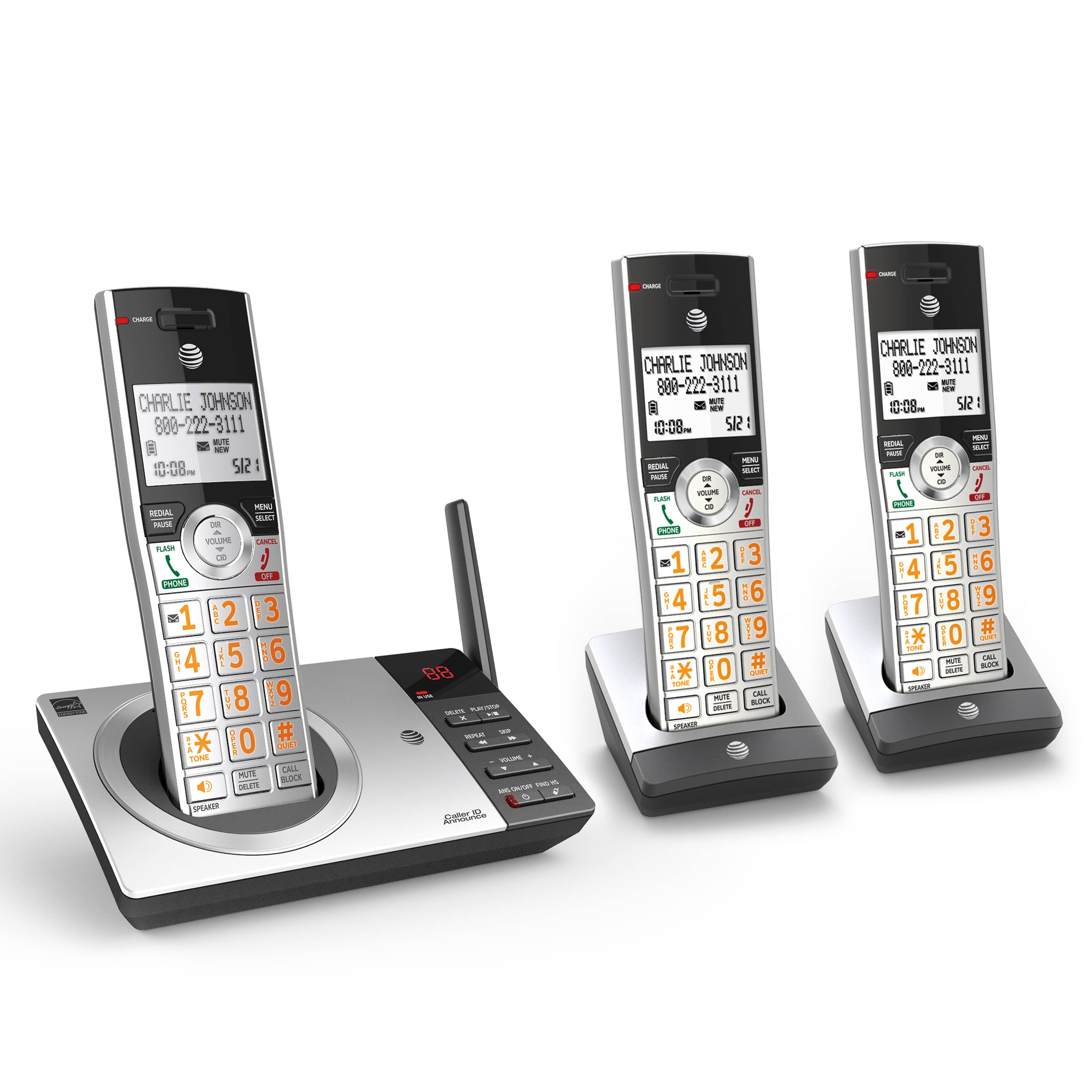 3 handset cordless answering system with smart call blocker - view 3