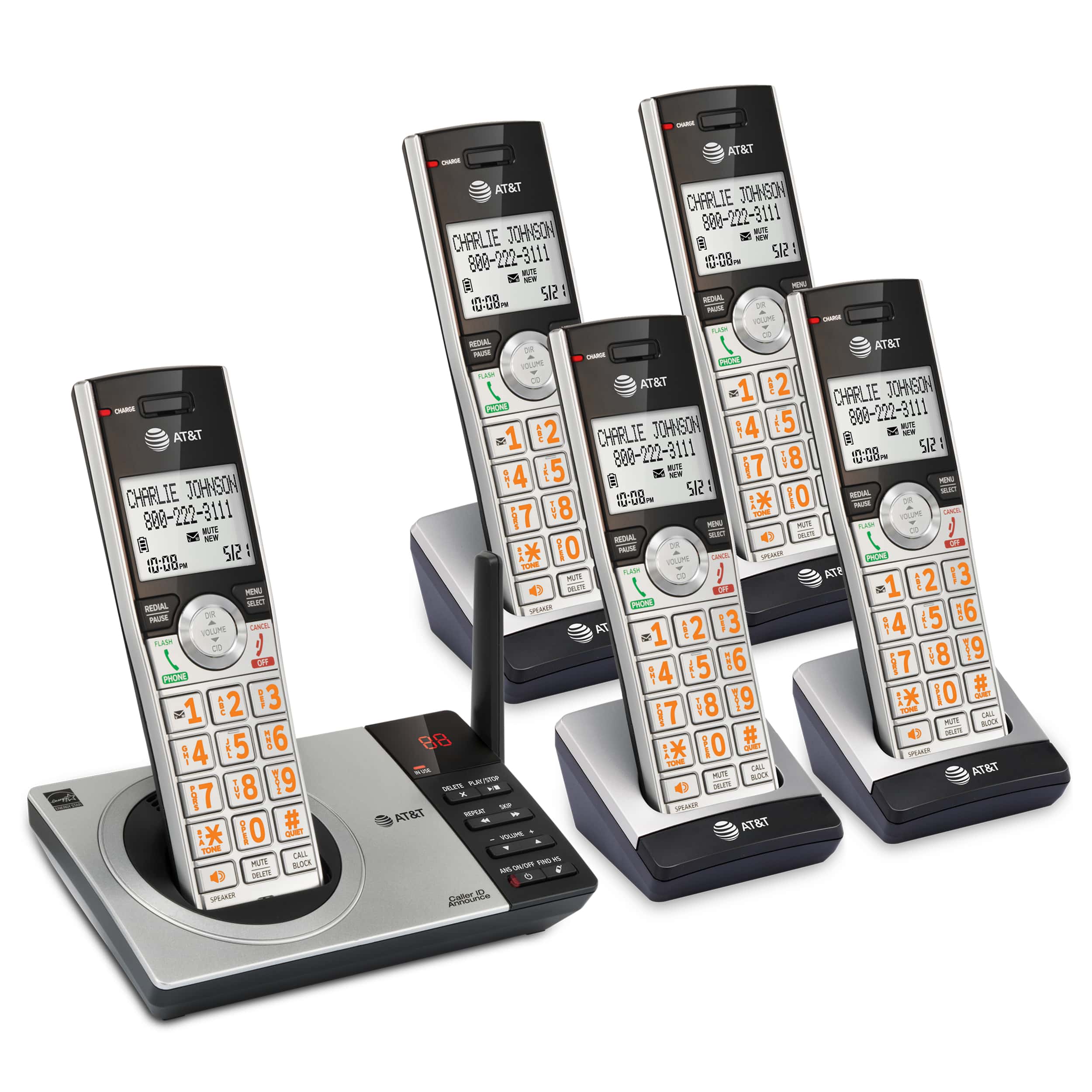 5 handset cordless answering system with smart call blocker - view 3