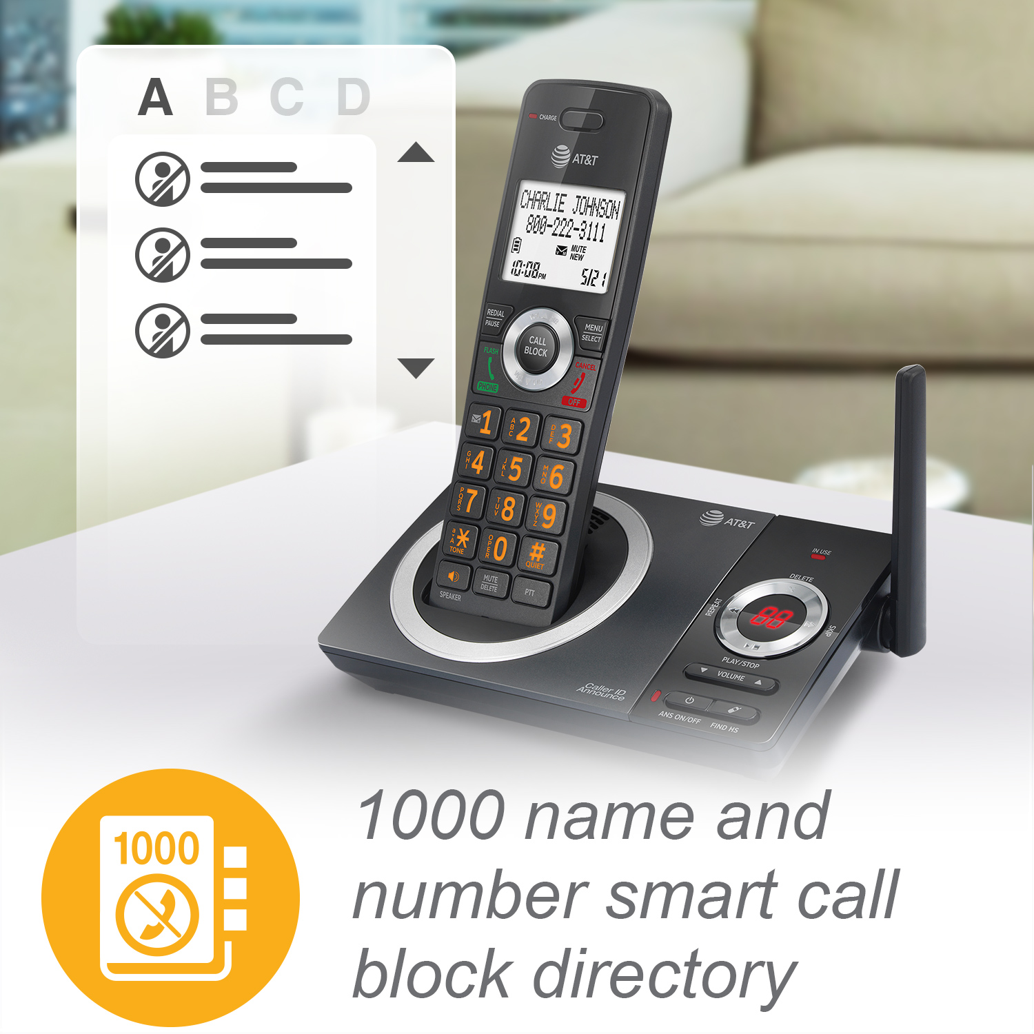 3-Handset Expandable Cordless Phone with Unsurpassed Range, Smart Call Blocker and Answering System - view 7