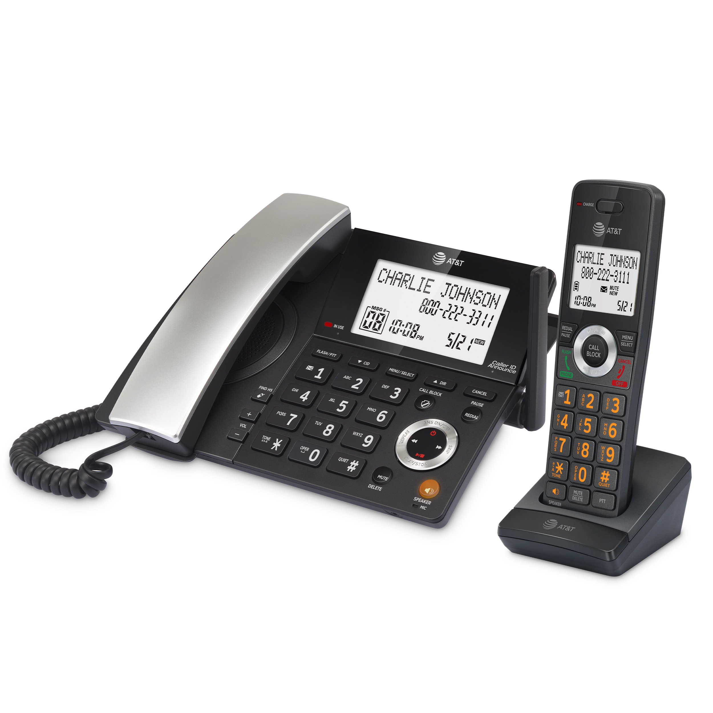 AT&T Corded/Cordless Phone with Unsurpassed Range, Smart Call Blocker and Answering System, CL84118 (Charcoal) - view 14