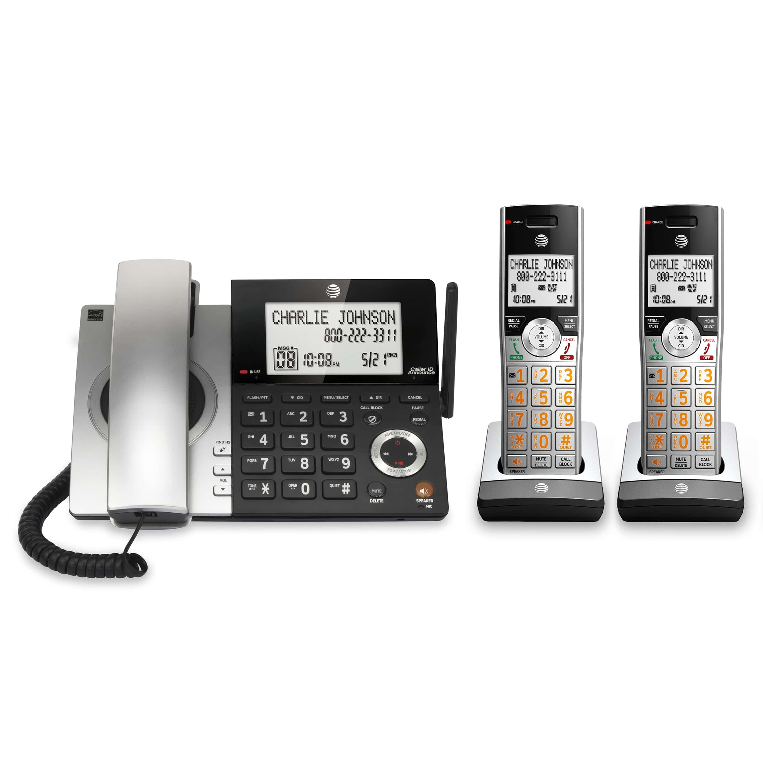 2 handset corded/cordless phone system with smart call blocker - view 1