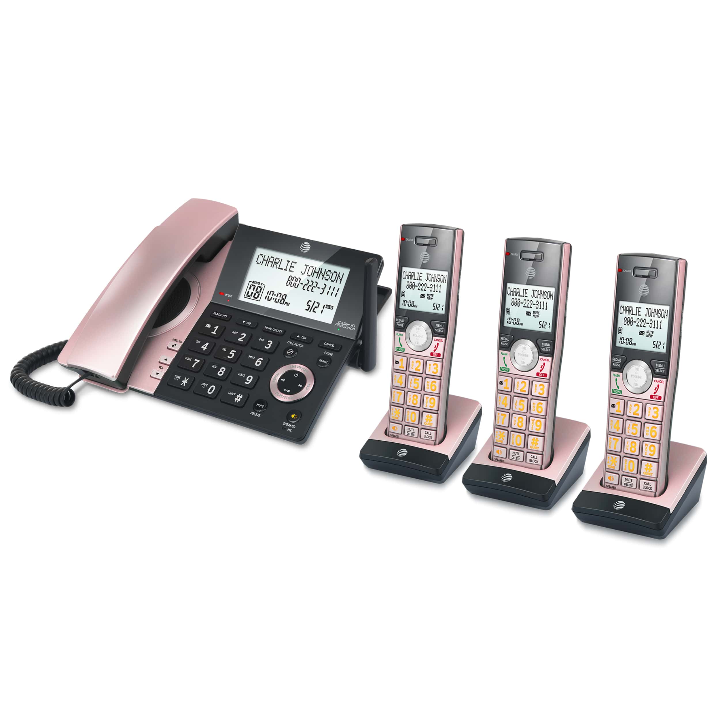 3 handset corded/cordless phone system with smart call blocker (Rose Gold/Black) - view 3