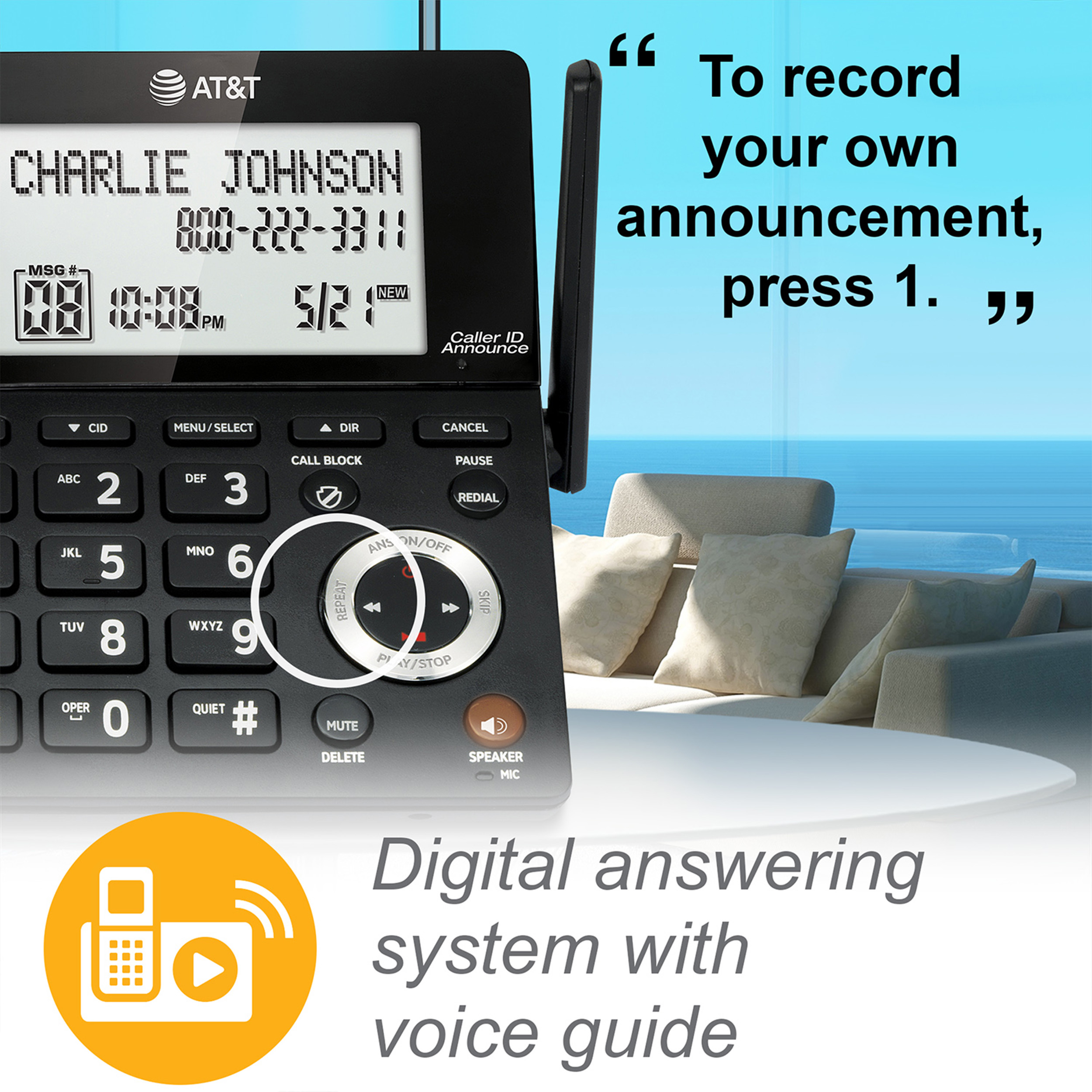 Corded/cordless answering system with smart call blocker - view 9