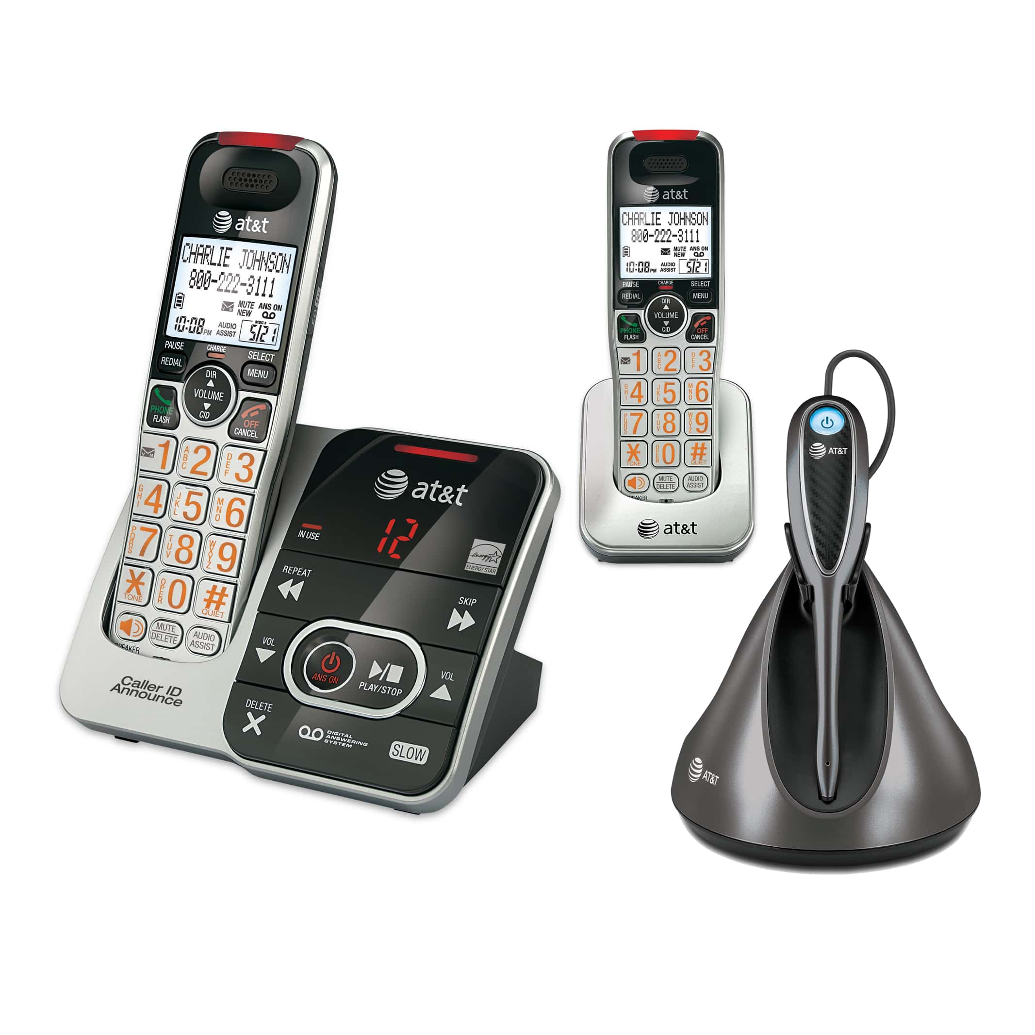 2 handset phone system with cordless headset - view 1