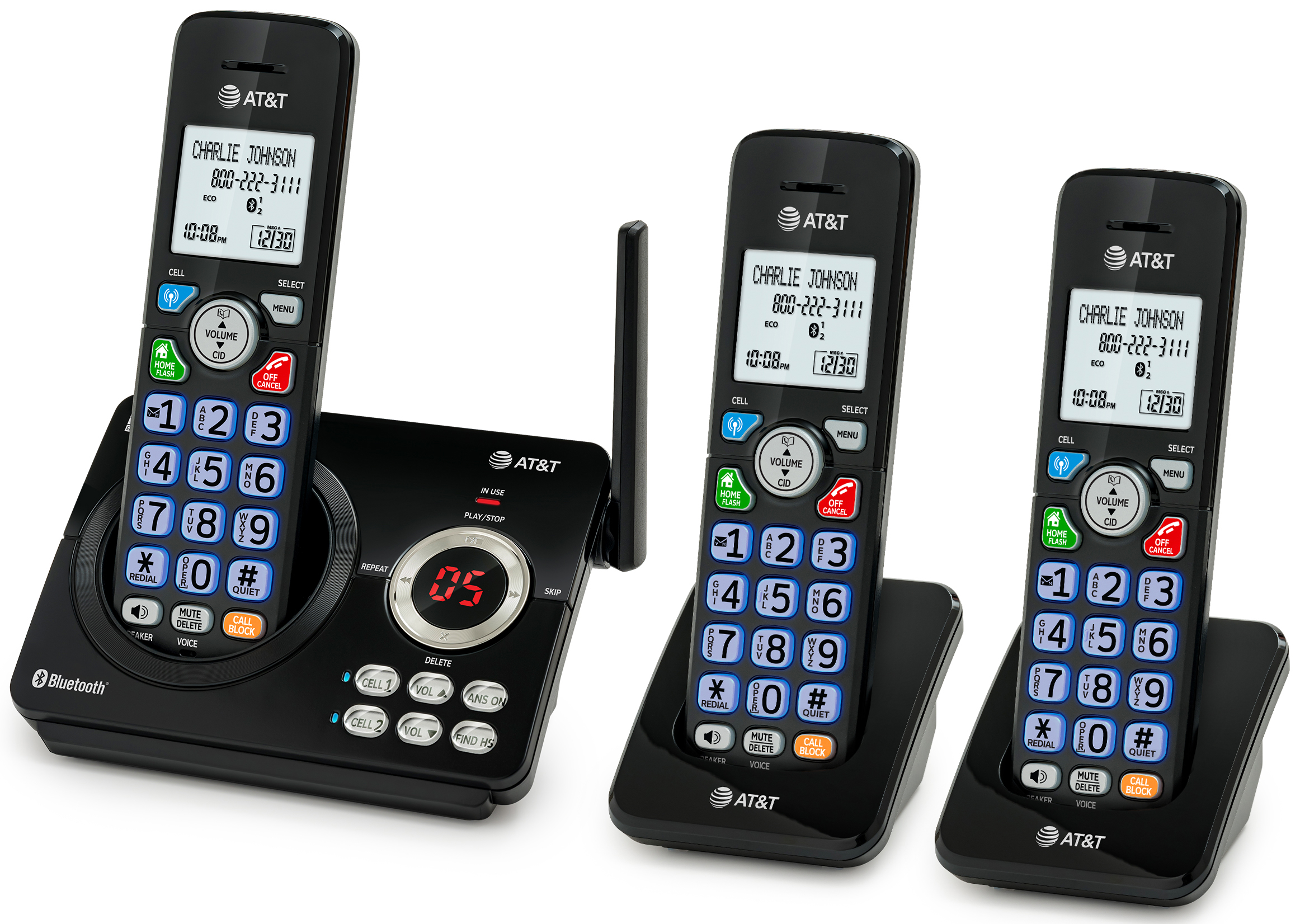 3-Handset Expandable Cordless Phone with Smart Call Blocker, Bluetooth Connect to Cell, Caller ID Announce Digital Answering System - view 2