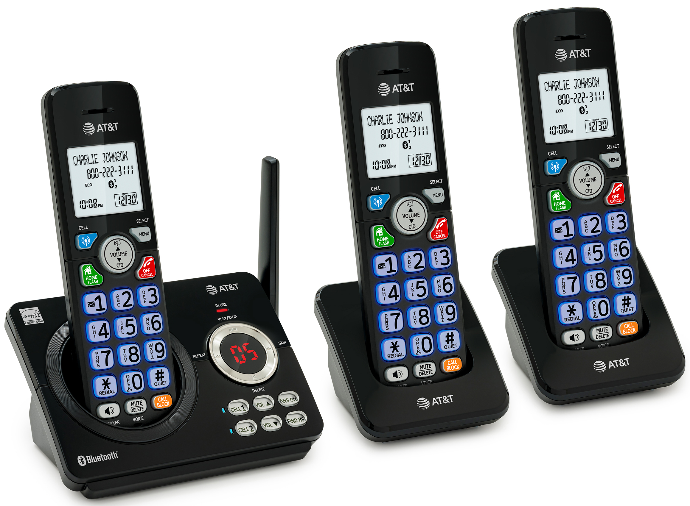 3-Handset Expandable Cordless Phone with Smart Call Blocker, Bluetooth Connect to Cell, Caller ID Announce Digital Answering System - view 3