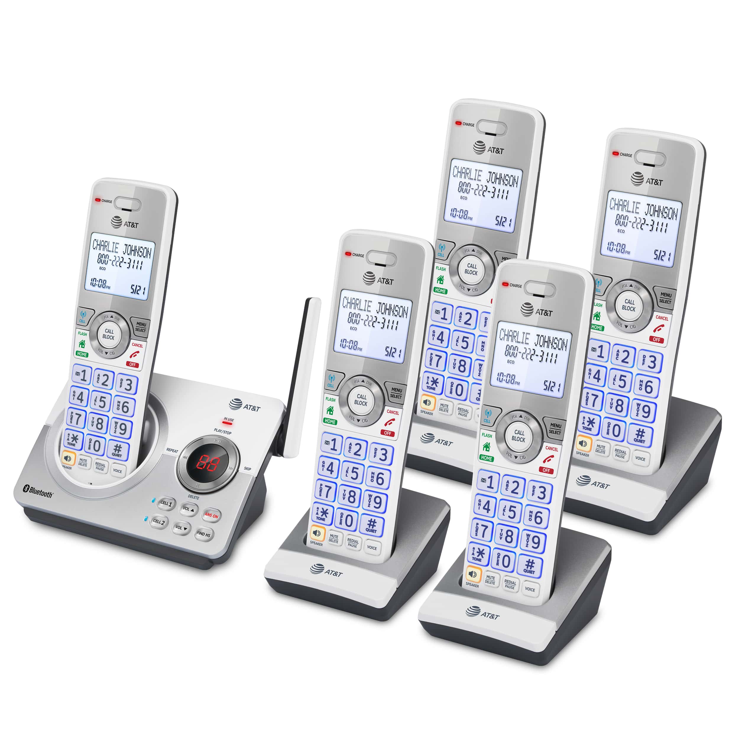 5-Handset Expandable Cordless Phone with Unsurpassed Range, Bluetooth Connect to Cell™, Smart Call Blocker and Answering System (Champagne) - view 2