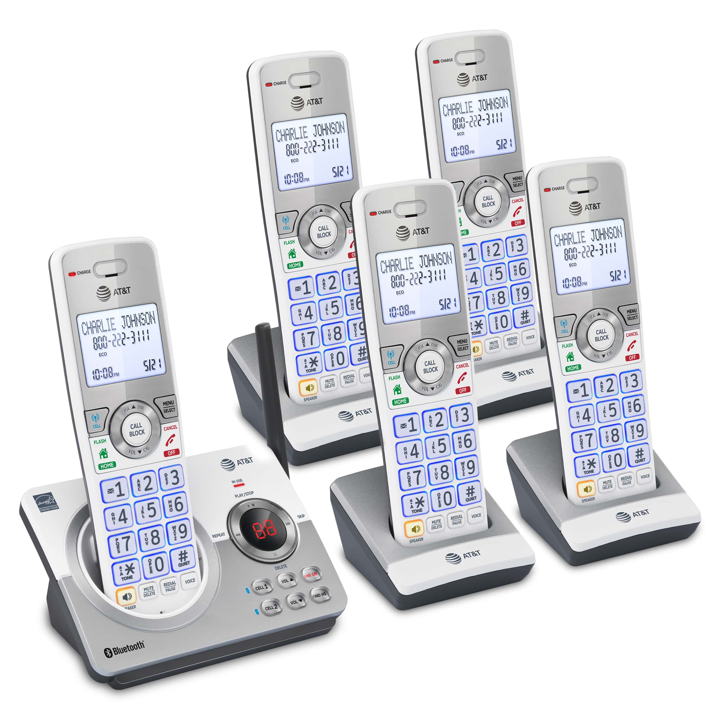 5-Handset Expandable Cordless Phone with Unsurpassed Range, Bluetooth Connect to Cell™, Smart Call Blocker and Answering System (Champagne) - view 3