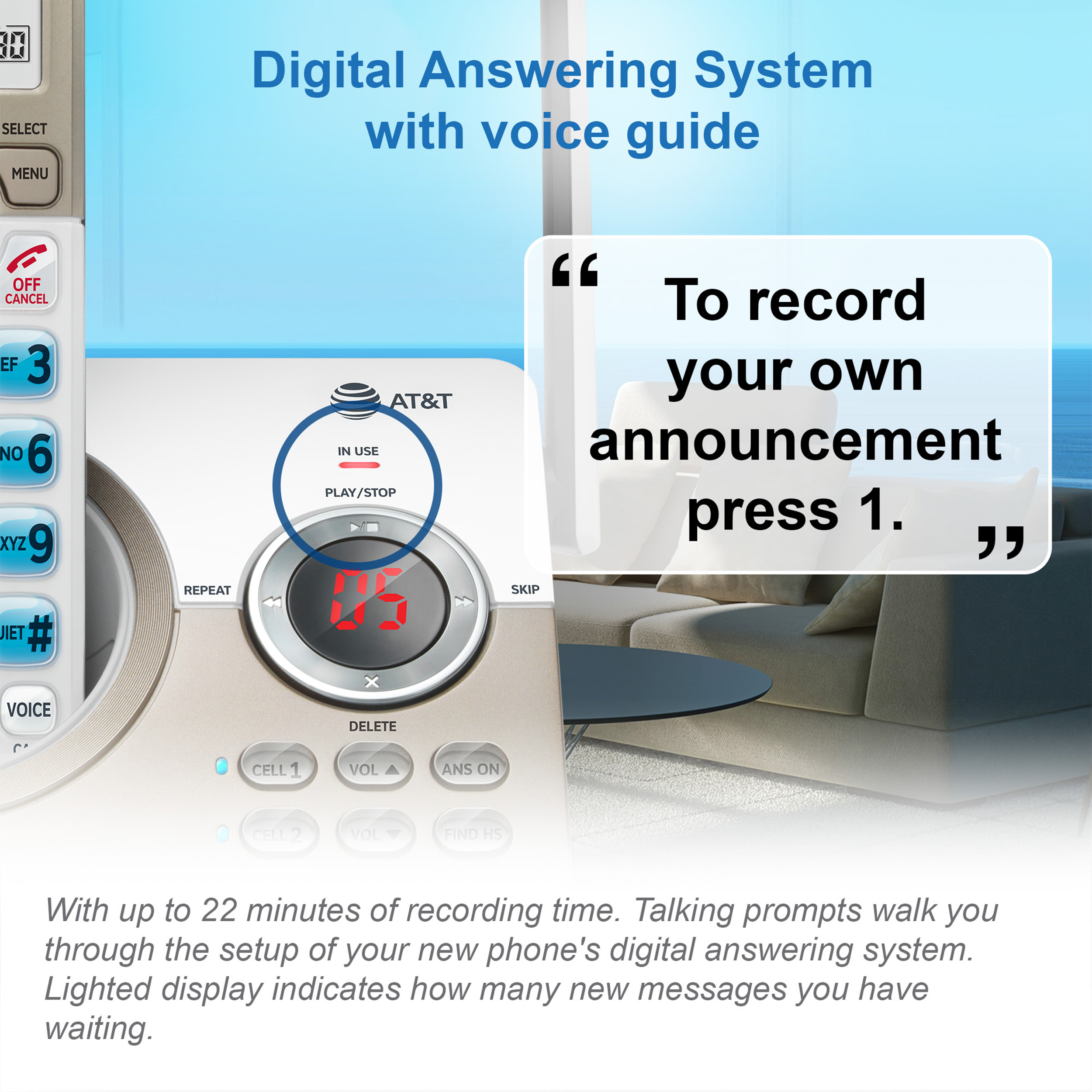 2 handset Connect to Cell™ answering system with dual caller ID/call waiting - view 8