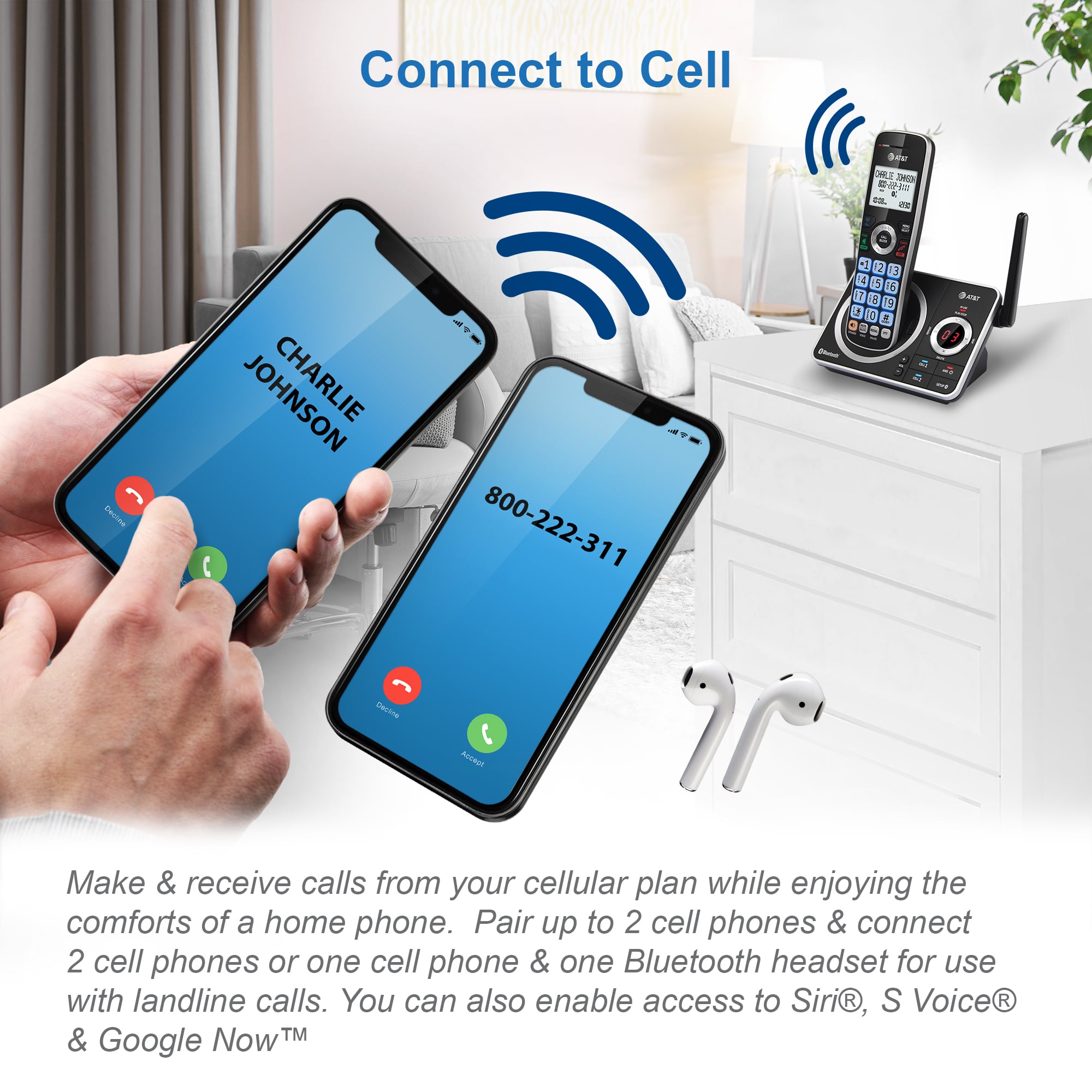 2 Handset Answering System with Connect to Cell™ - view 4