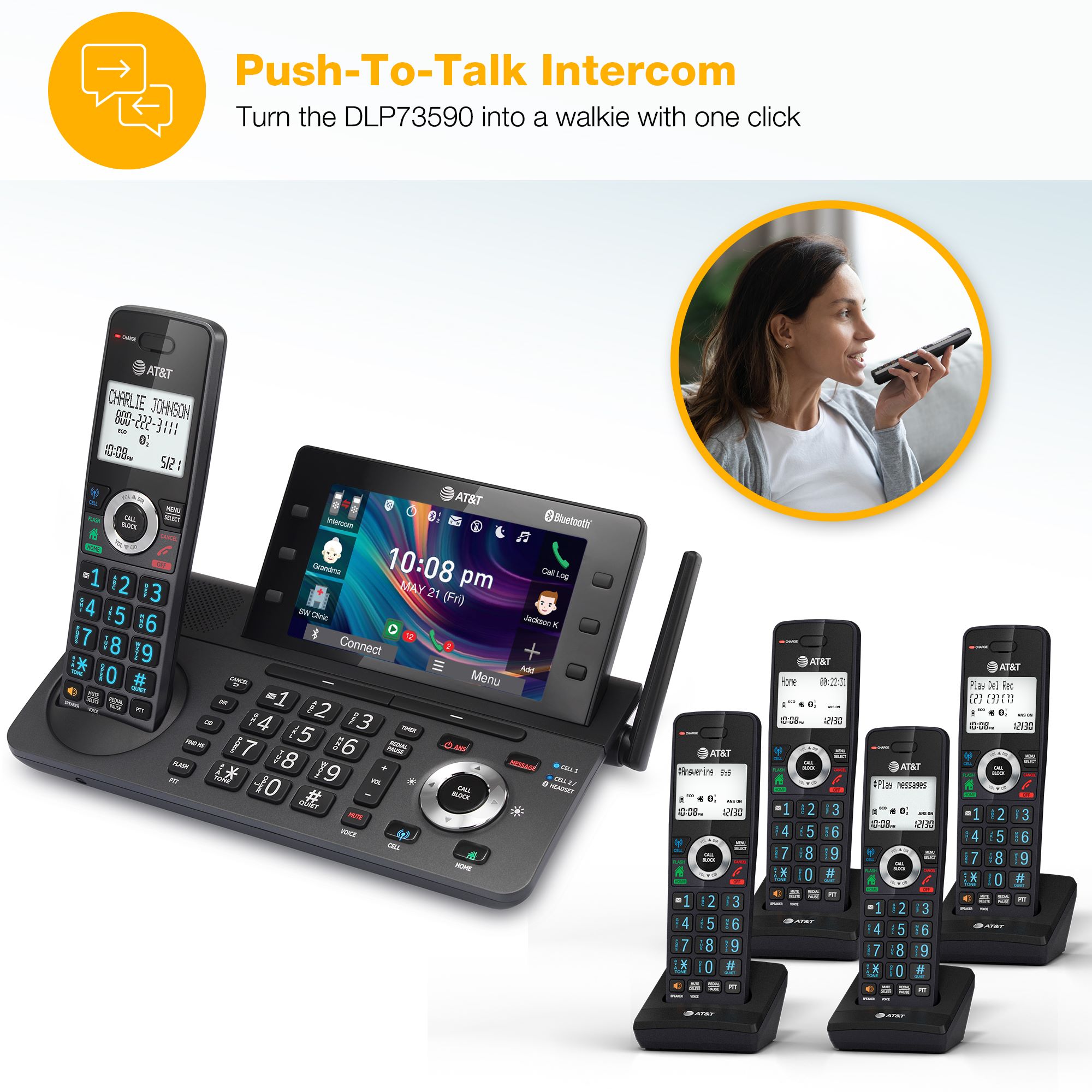 AT&T 5-Handset Expandable Cordless Phone with Unsurpassed Range, Bluetooth Connect to Cell, Smart Call Blocker,  Answering System, and 5