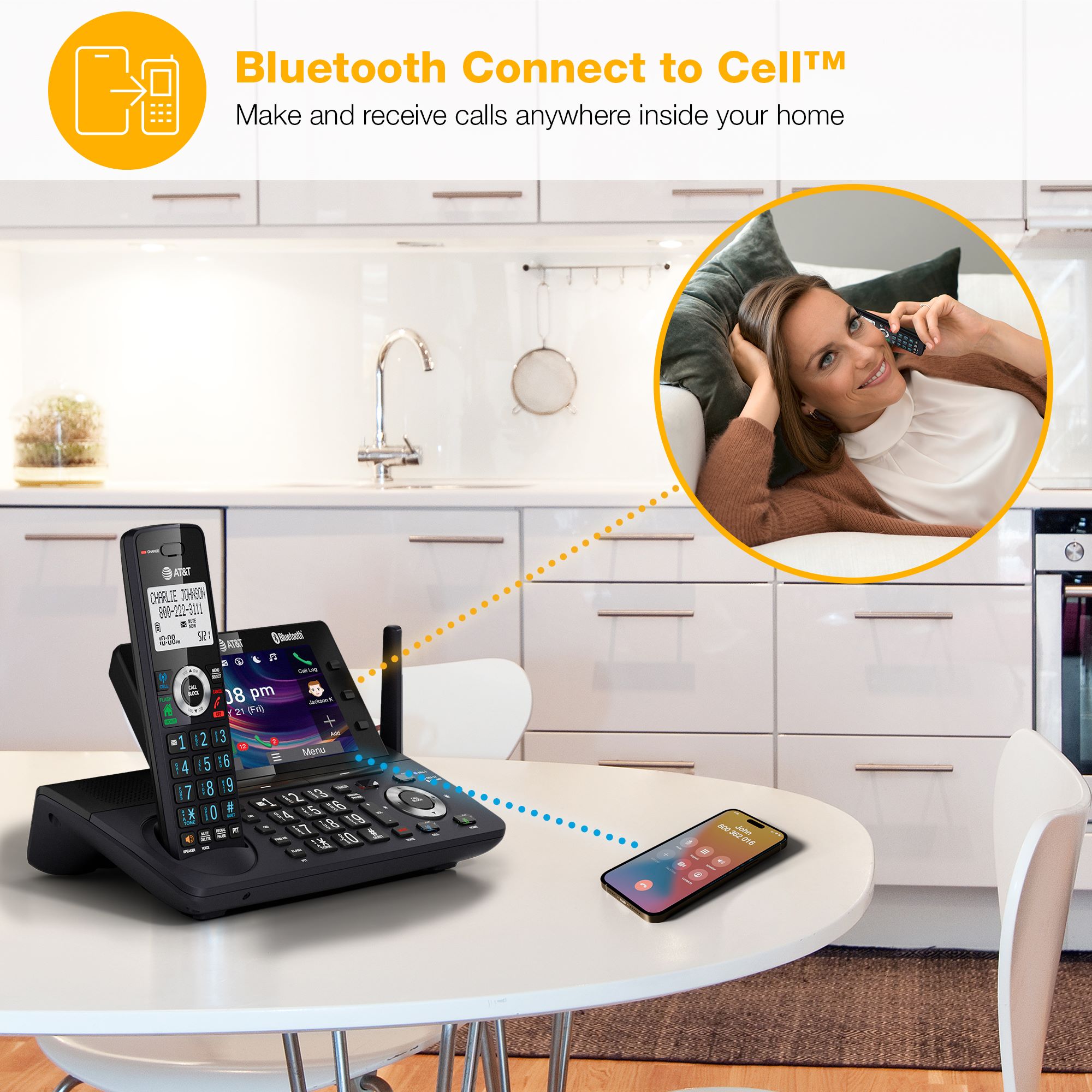 AT&T 5-Handset Expandable Cordless Phone with Unsurpassed Range, Bluetooth Connect to Cell, Smart Call Blocker,  Answering System, and 5