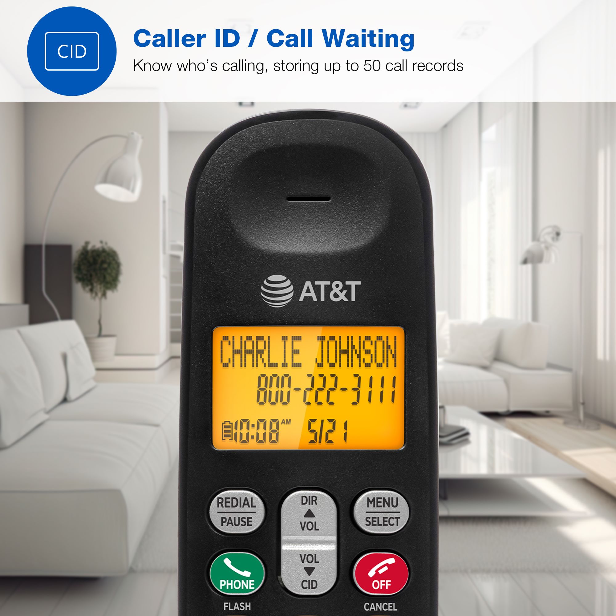 AT&T 2-Handset DECT 6.0 Cordless Home Phone with LCD Display, Lighted Keypad, Caller ID/Call Waiting, Full-Duplex Handset Speakerphone, ECO Mode, Voicemail Indication, Quiet Mode, Intercom - view 2