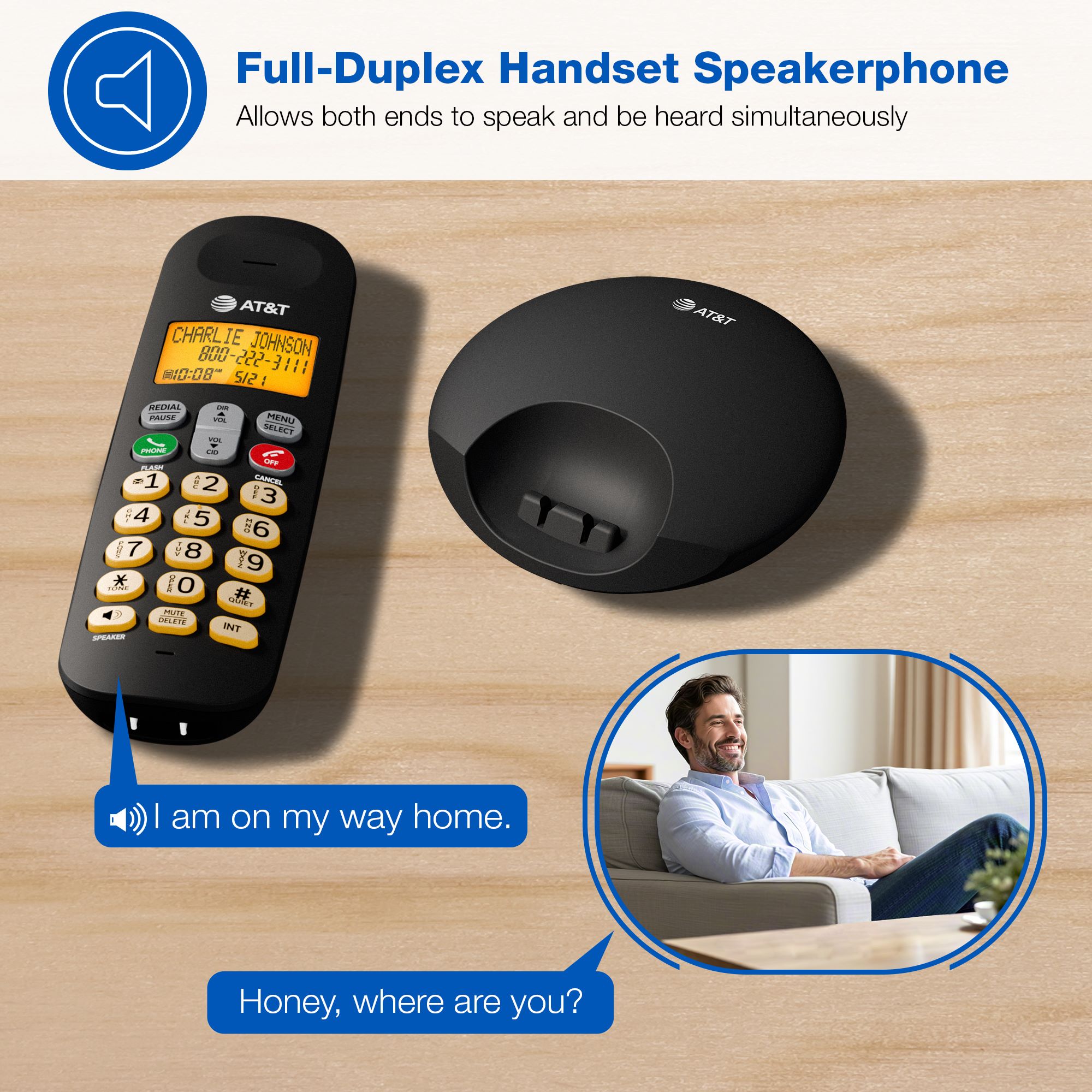 AT&T 2-Handset DECT 6.0 Cordless Home Phone with LCD Display, Lighted Keypad, Caller ID/Call Waiting, Full-Duplex Handset Speakerphone, ECO Mode, Voicemail Indication, Quiet Mode, Intercom - view 3