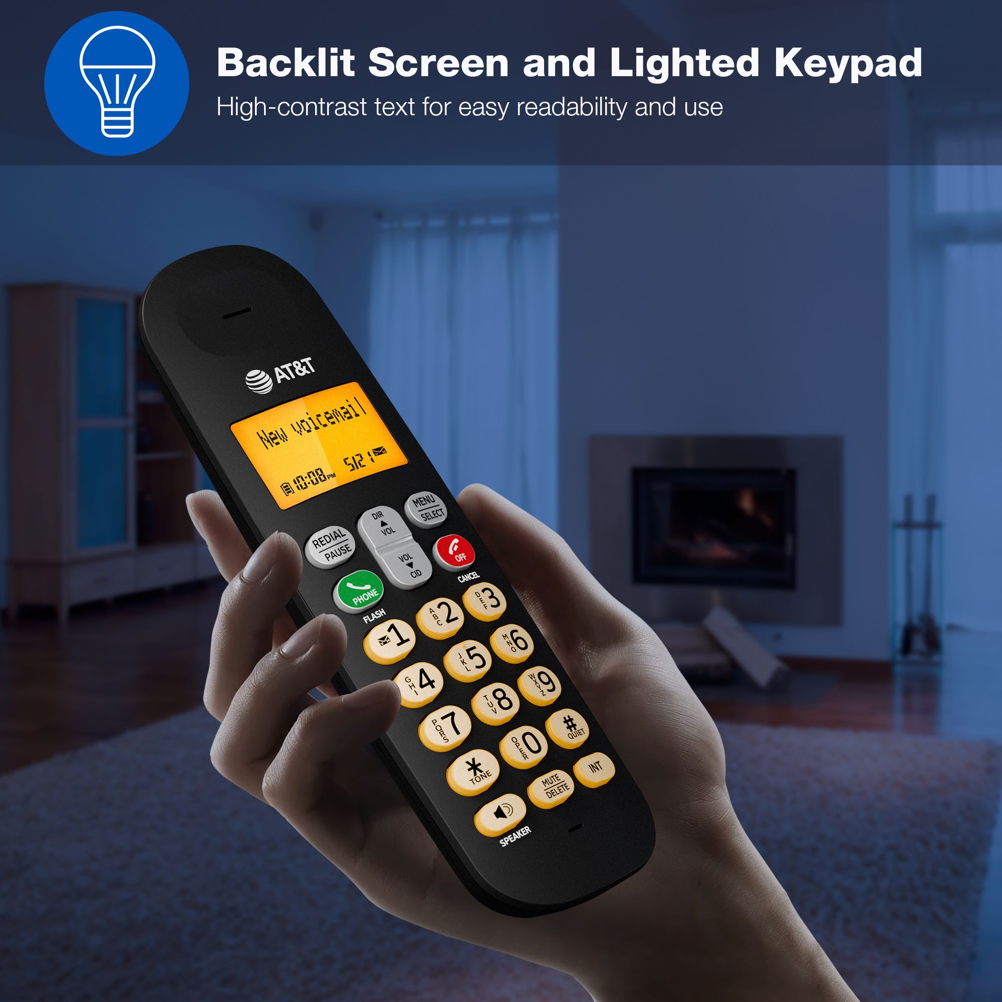 AT&T 2-Handset DECT 6.0 Cordless Home Phone with LCD Display, Lighted Keypad, Caller ID/Call Waiting, Full-Duplex Handset Speakerphone, ECO Mode, Voicemail Indication, Quiet Mode, Intercom - view 4