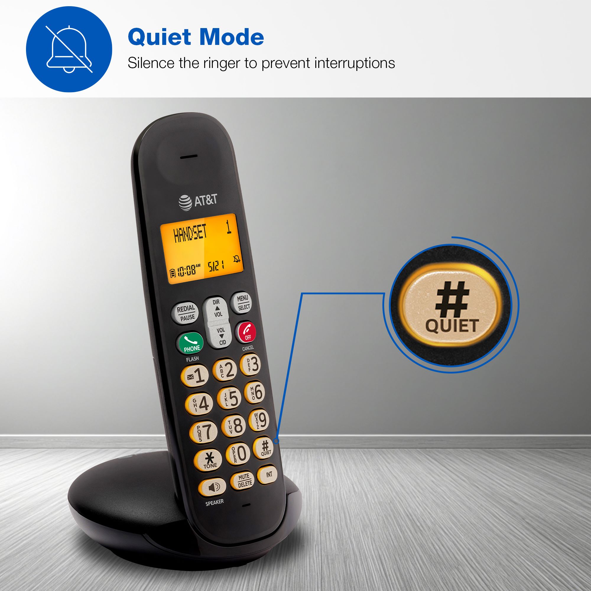 AT&T 2-Handset DECT 6.0 Cordless Home Phone with LCD Display, Lighted Keypad, Caller ID/Call Waiting, Full-Duplex Handset Speakerphone, ECO Mode, Voicemail Indication, Quiet Mode, Intercom - view 5