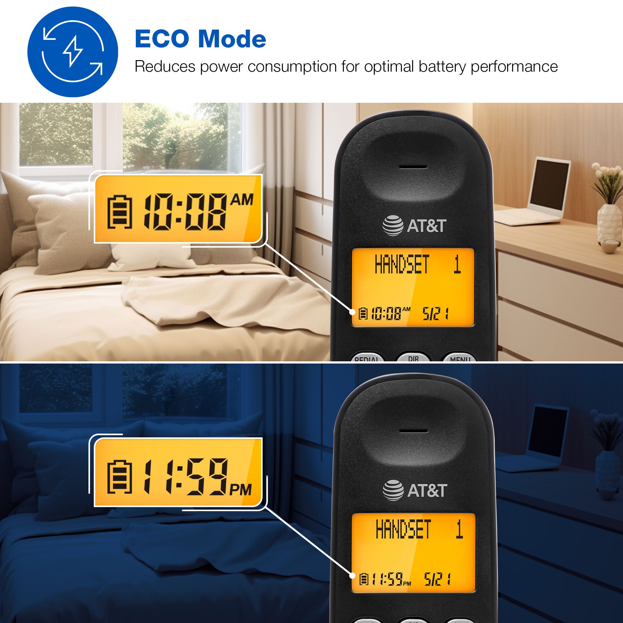 AT&T 2-Handset DECT 6.0 Cordless Home Phone with LCD Display, Lighted Keypad, Caller ID/Call Waiting, Full-Duplex Handset Speakerphone, ECO Mode, Voicemail Indication, Quiet Mode, Intercom - view 6