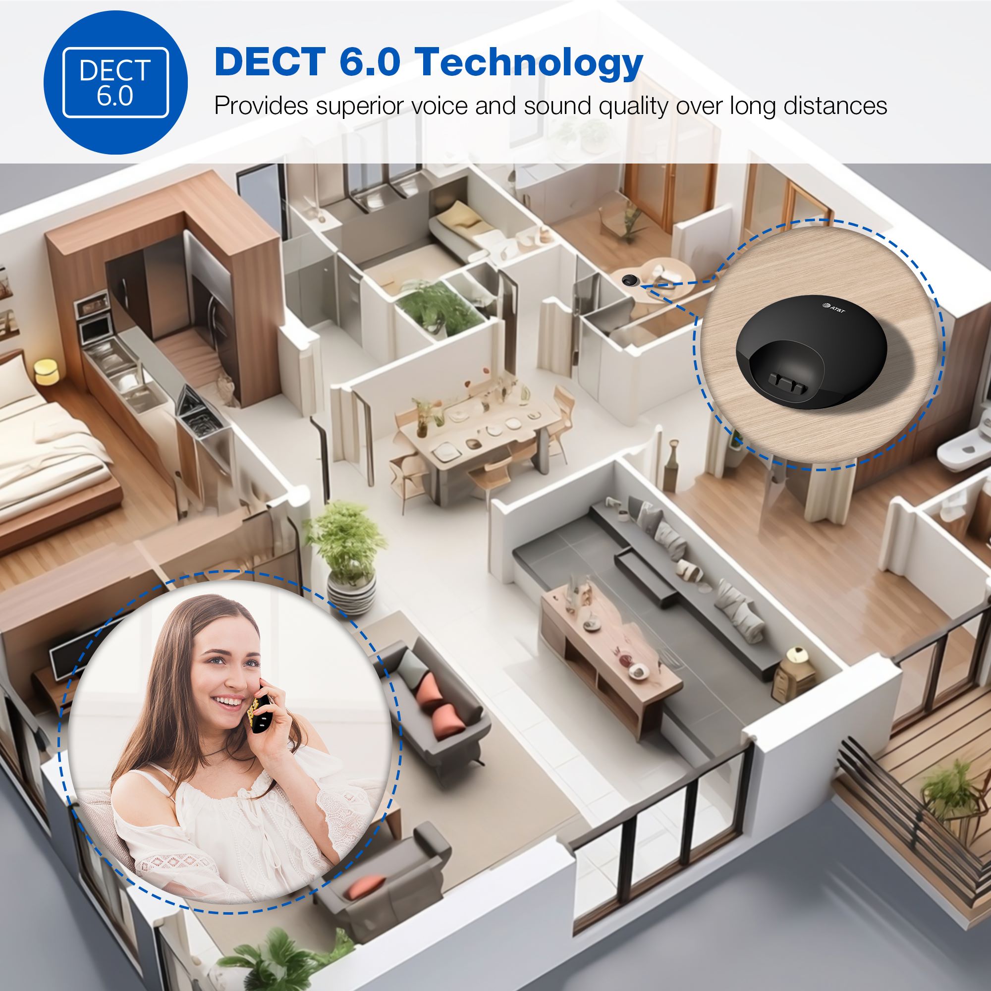 AT&T 2-Handset DECT 6.0 Cordless Home Phone with LCD Display, Lighted Keypad, Caller ID/Call Waiting, Full-Duplex Handset Speakerphone, ECO Mode, Voicemail Indication, Quiet Mode, Intercom - view 7